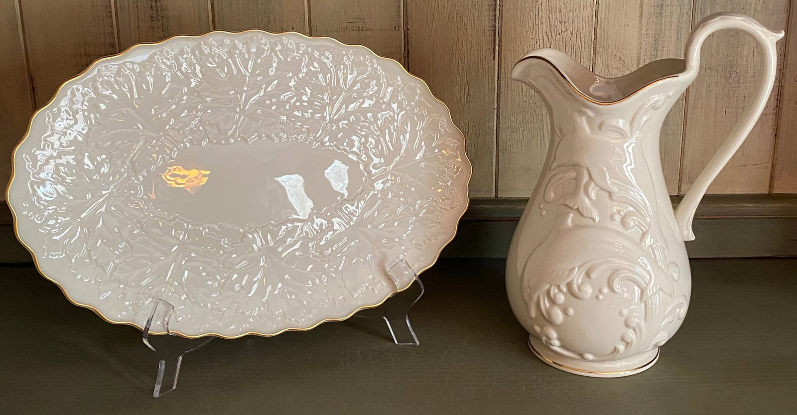 Two Pieces of Lenox China - 'Wave Swept' Pitcher and Leaf Patterned Platter - Absolutely No Shipping (1 of 11)