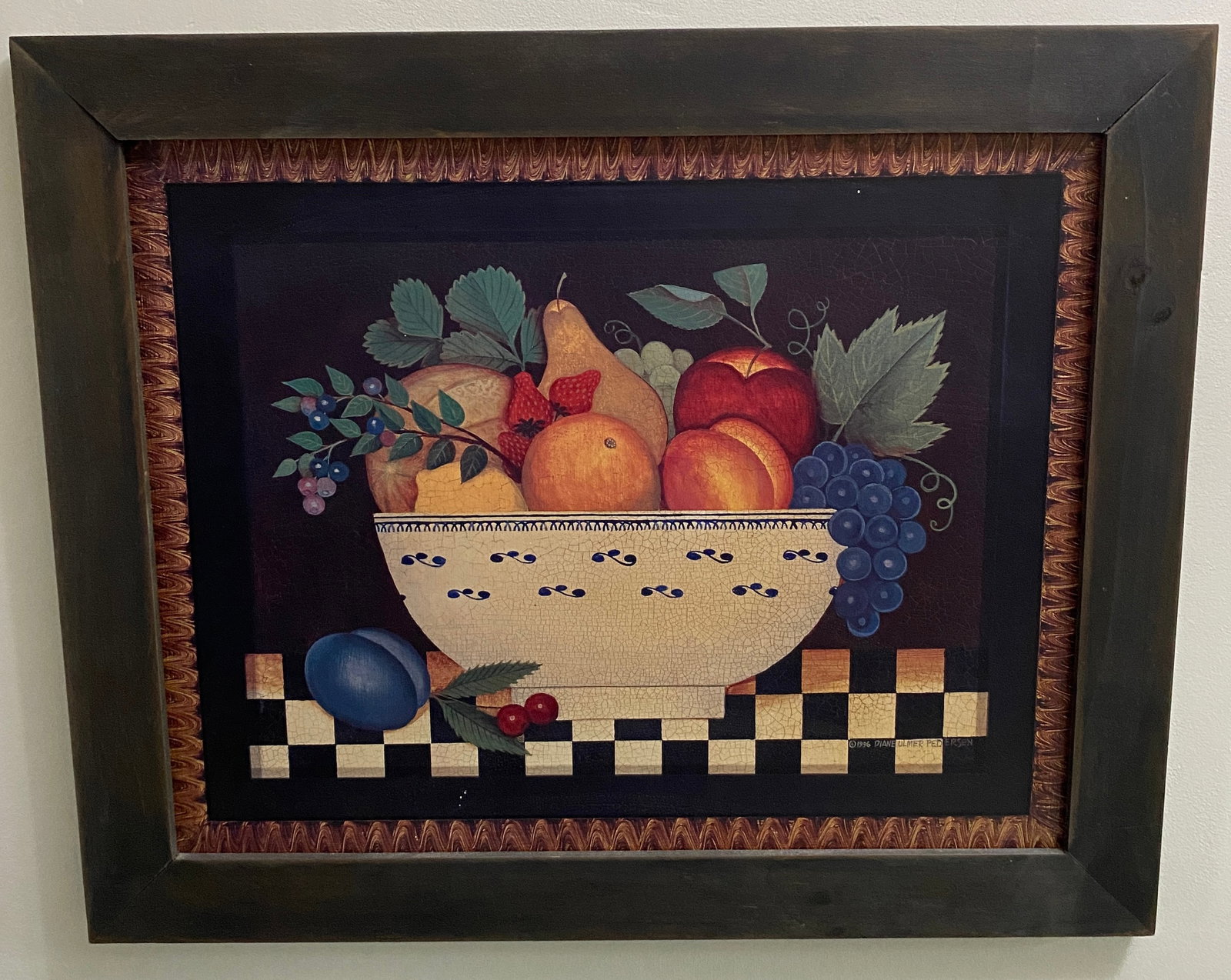 Framed Folk-Art Fruit Bowl Lithograph - Dated 1996 - Diane Ulmer Pedersen - 23.5"x19.5" - Absolutely (1 of 6)