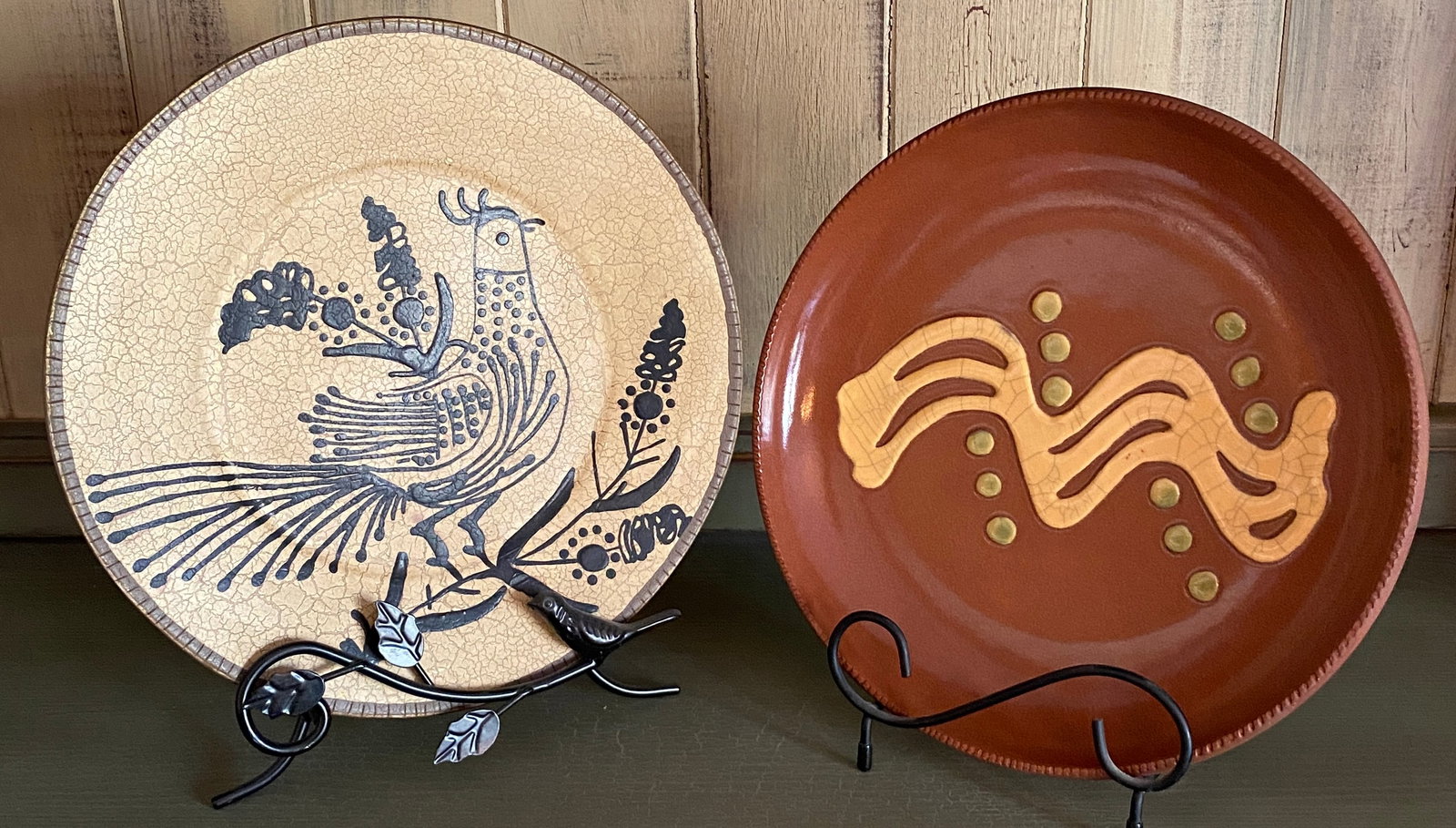 Two Redware Style - Slip Glaze Style - Decorative Plates - Stands not Included (1 of 9)