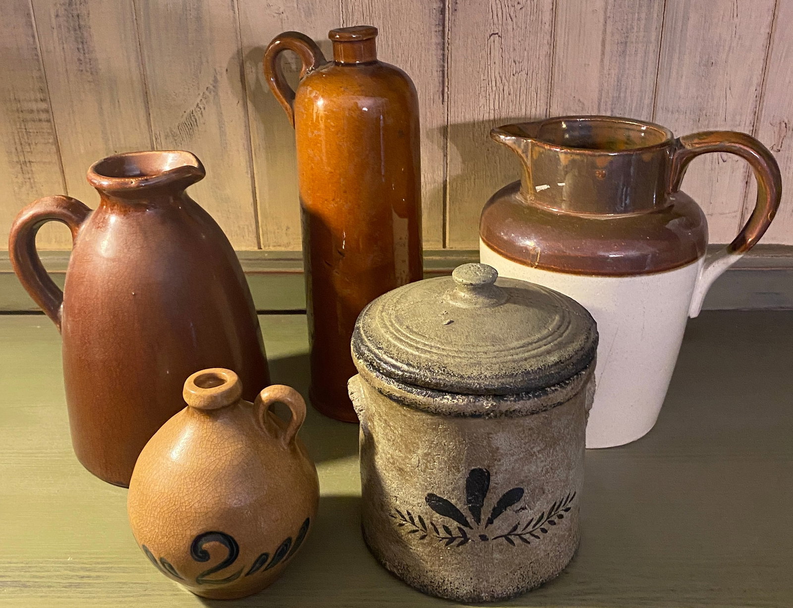 Five Pieces of Modern Stoneware - Pitchers, Bottle, Jar with Lid - Absolutely No Shipping (1 of 6)
