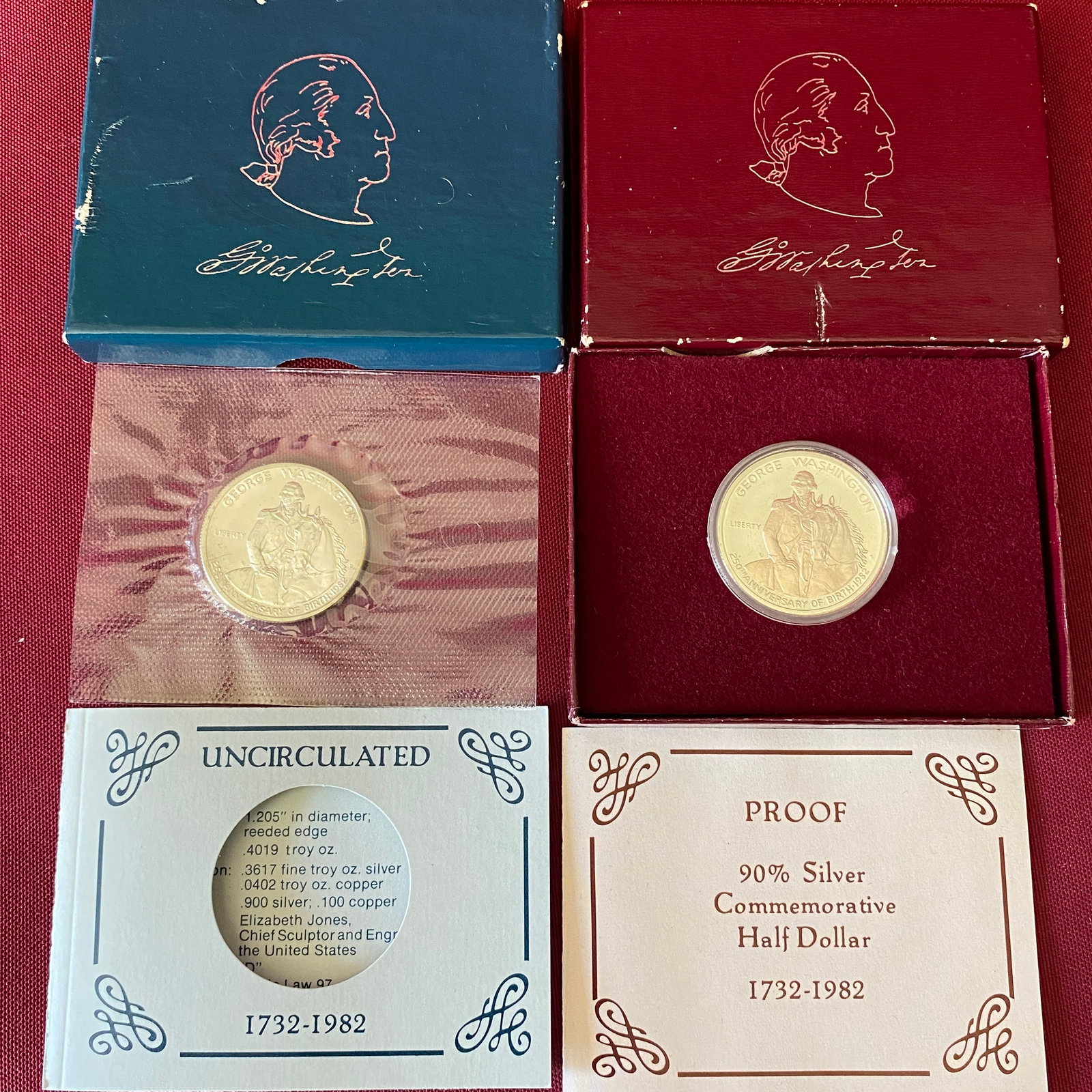 Two 1982 Washington Commemorative Silver Half Dollars - Proof & Uncirculated (1 of 4)