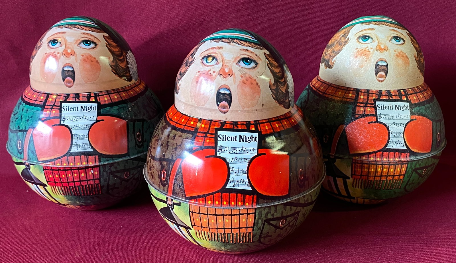 Three Roly Poly Metal/Tin Containers by Cheinco - Christmas Carolers (1 of 9)