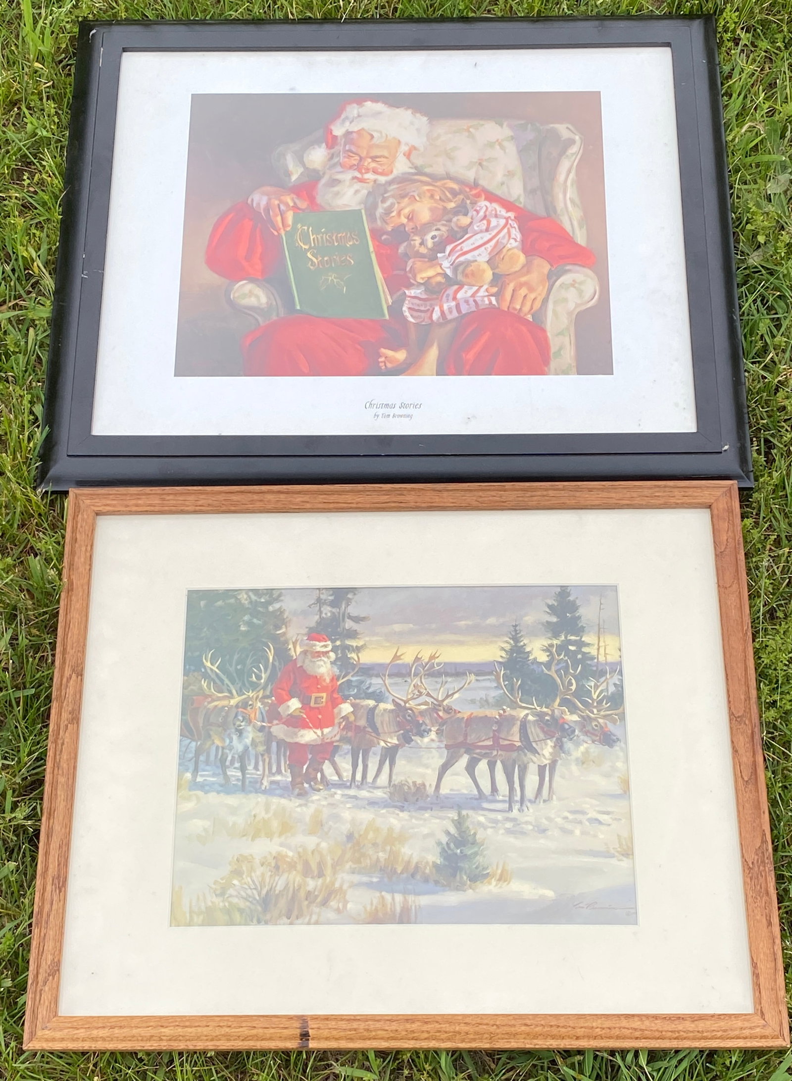 Two Framed Christmas Prints - Santa with Reindeer & 'Christmas Stories' - Largest Overall 23.5"x19" (1 of 9)