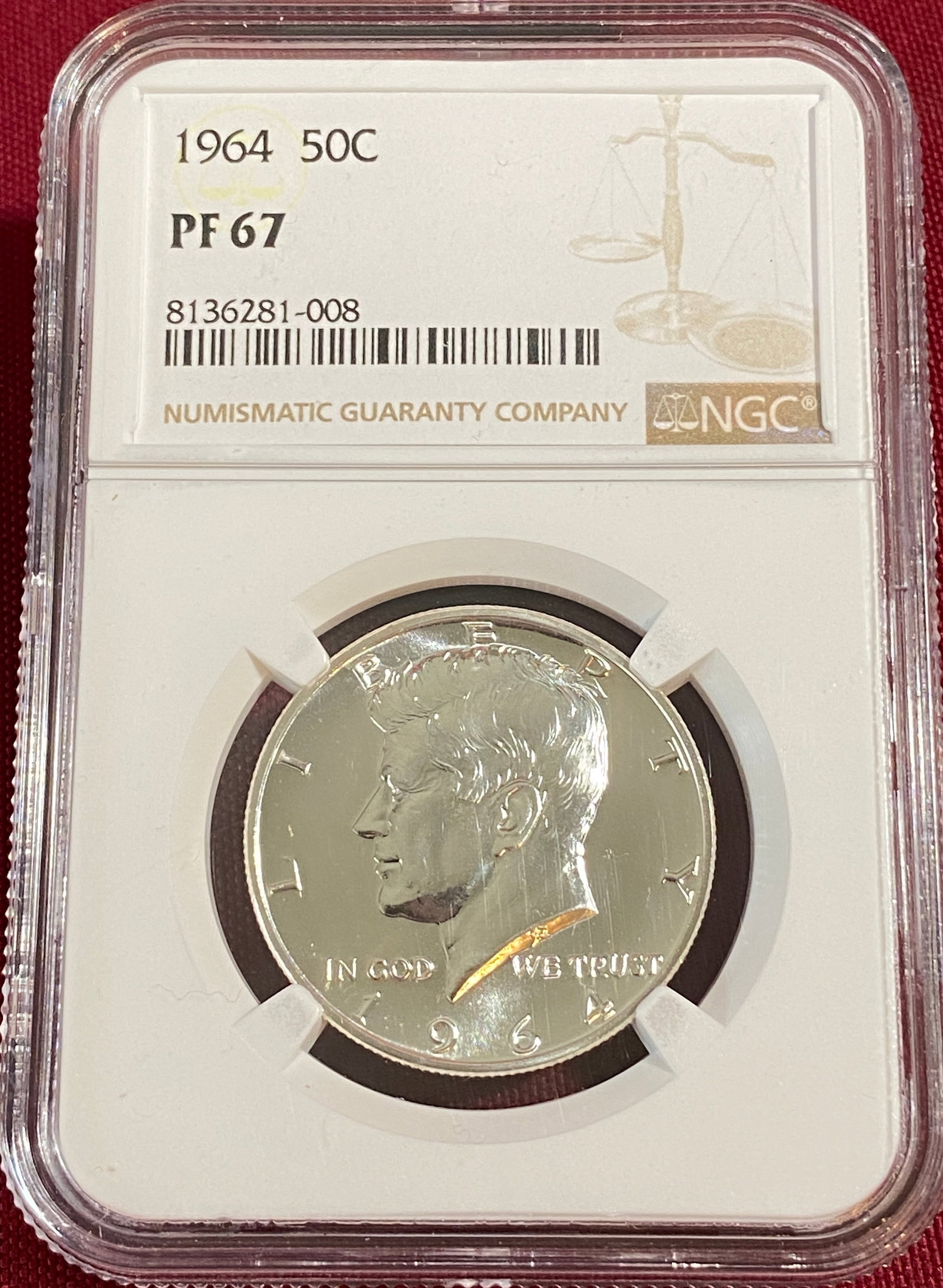Graded 1964 Kennedy Silver Half Dollar - PF67 by NGC (1 of 3)