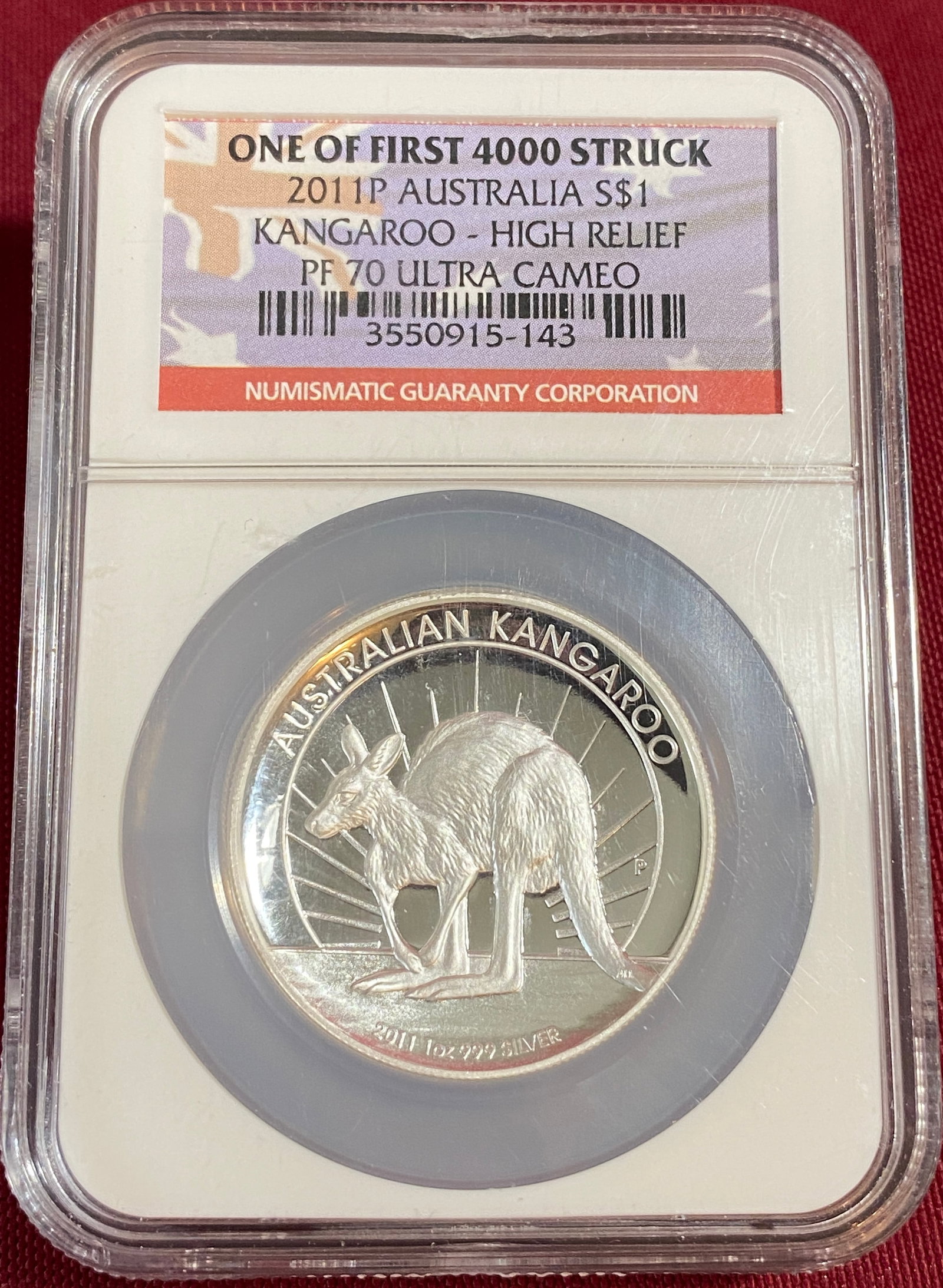 Graded 2011-P Australia One Ounce .999 Fine Silver Dollar - Kangaroo - High Relief - PF70 Ultra (1 of 3)