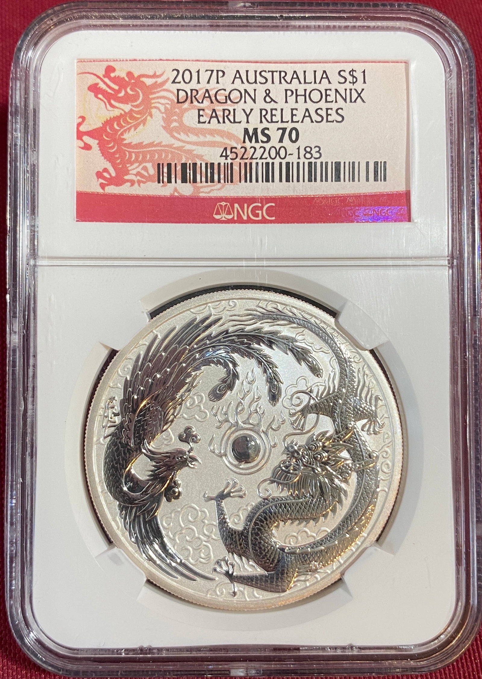 Graded 2017-P Australia One Ounce .999 Fine Silver Dollar - Dragon & Phoenix - Early Releases - MS70 (1 of 3)