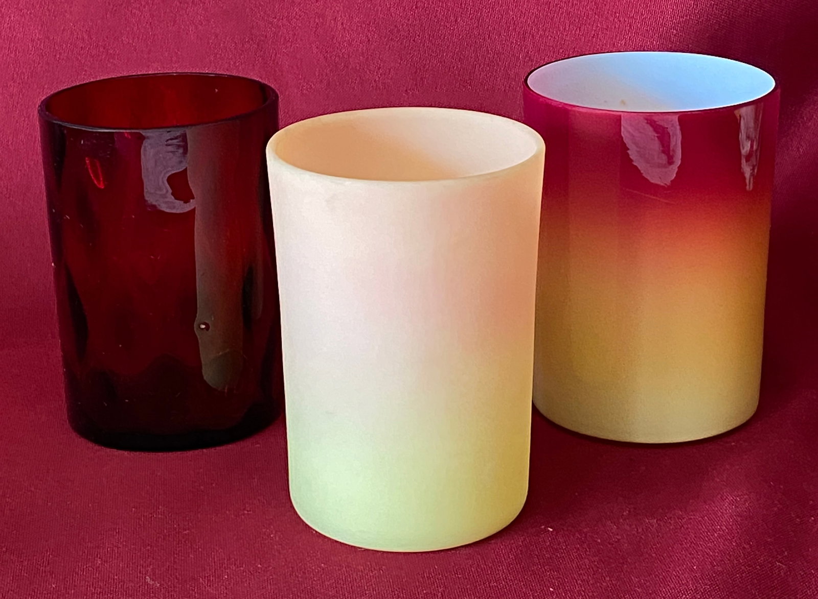 Three Older Glasses - Peachblow Style, Cranberry, Etc. (1 of 8)