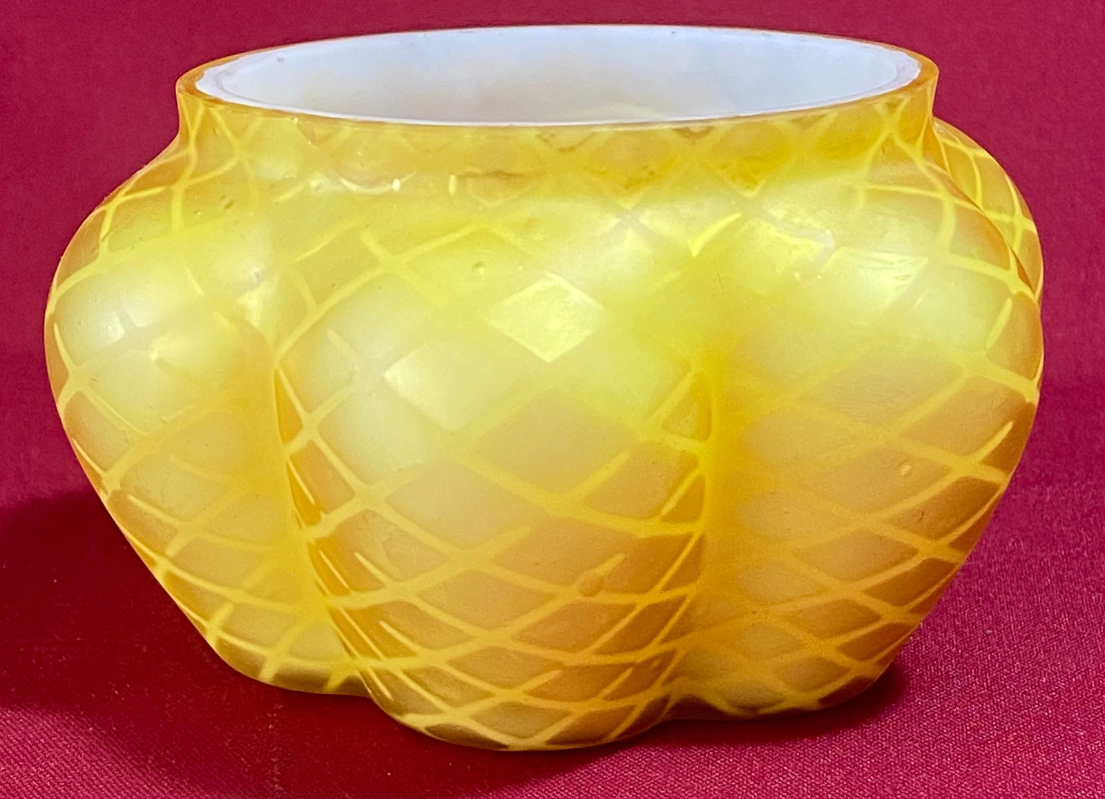 Yellow Satin Glass Diamond Optic Patterned Bowl (1 of 5)
