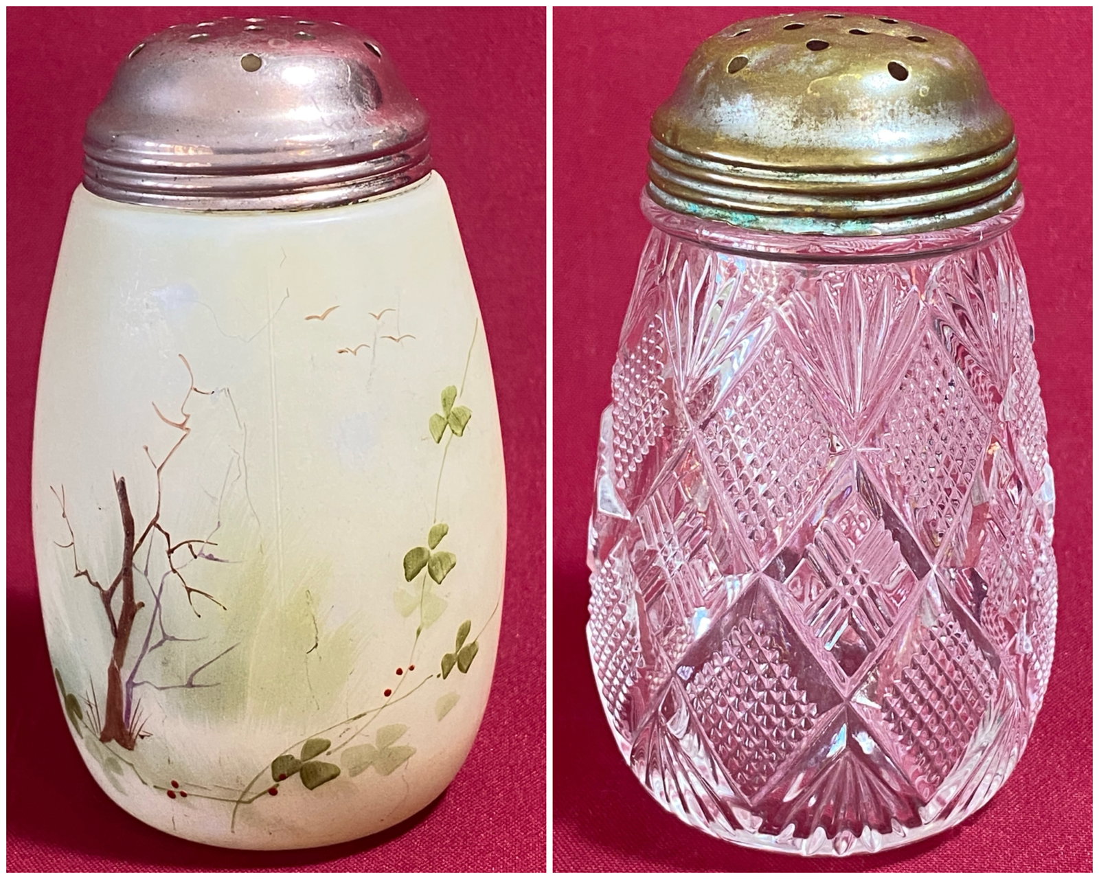 Two Vintage Sugar Shakers - Cut Glass & Hand-Painted Milk Glass (1 of 5)