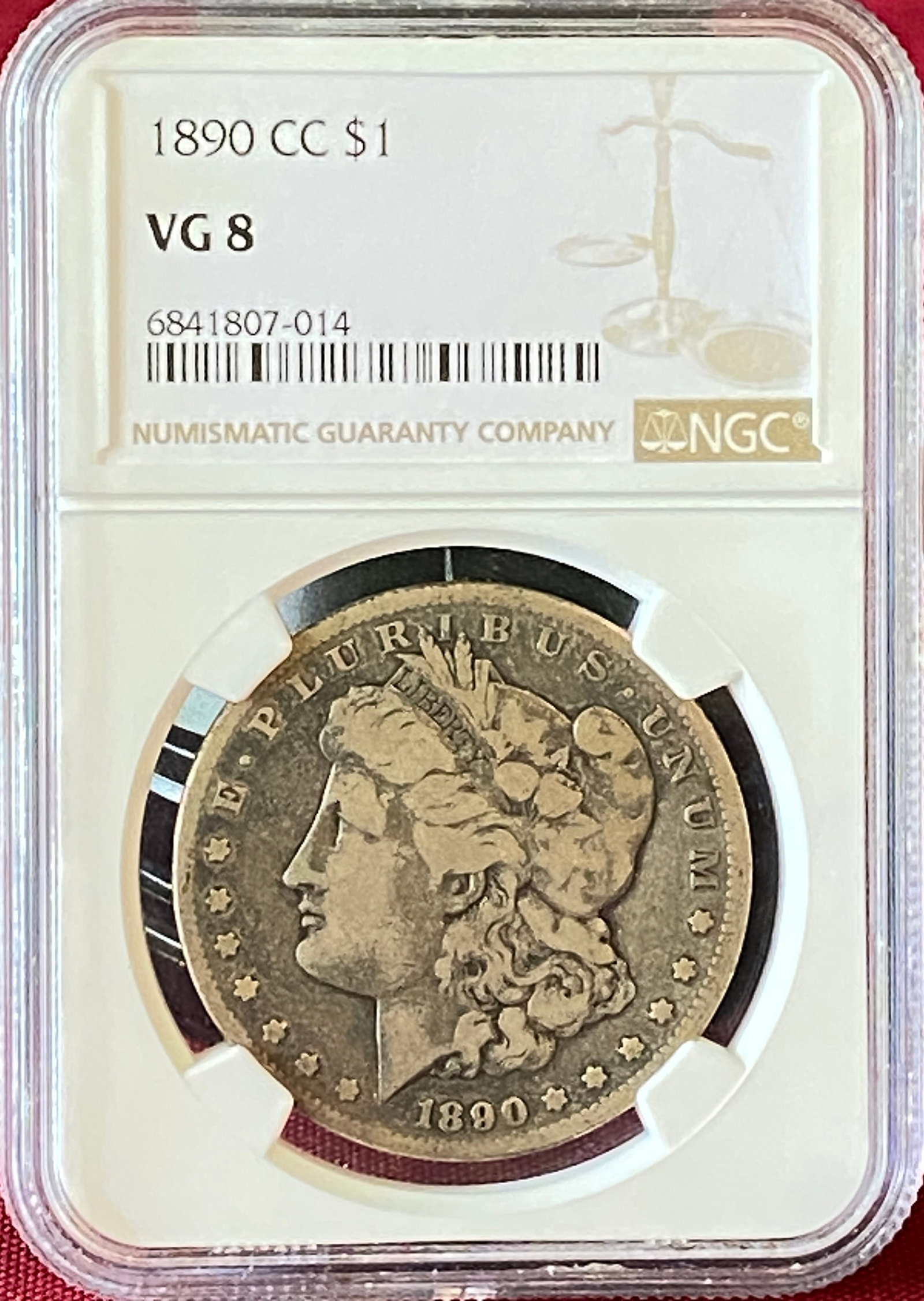 Graded 1890-CC Morgan Silver Dollar - VG8 by NGC (1 of 3)