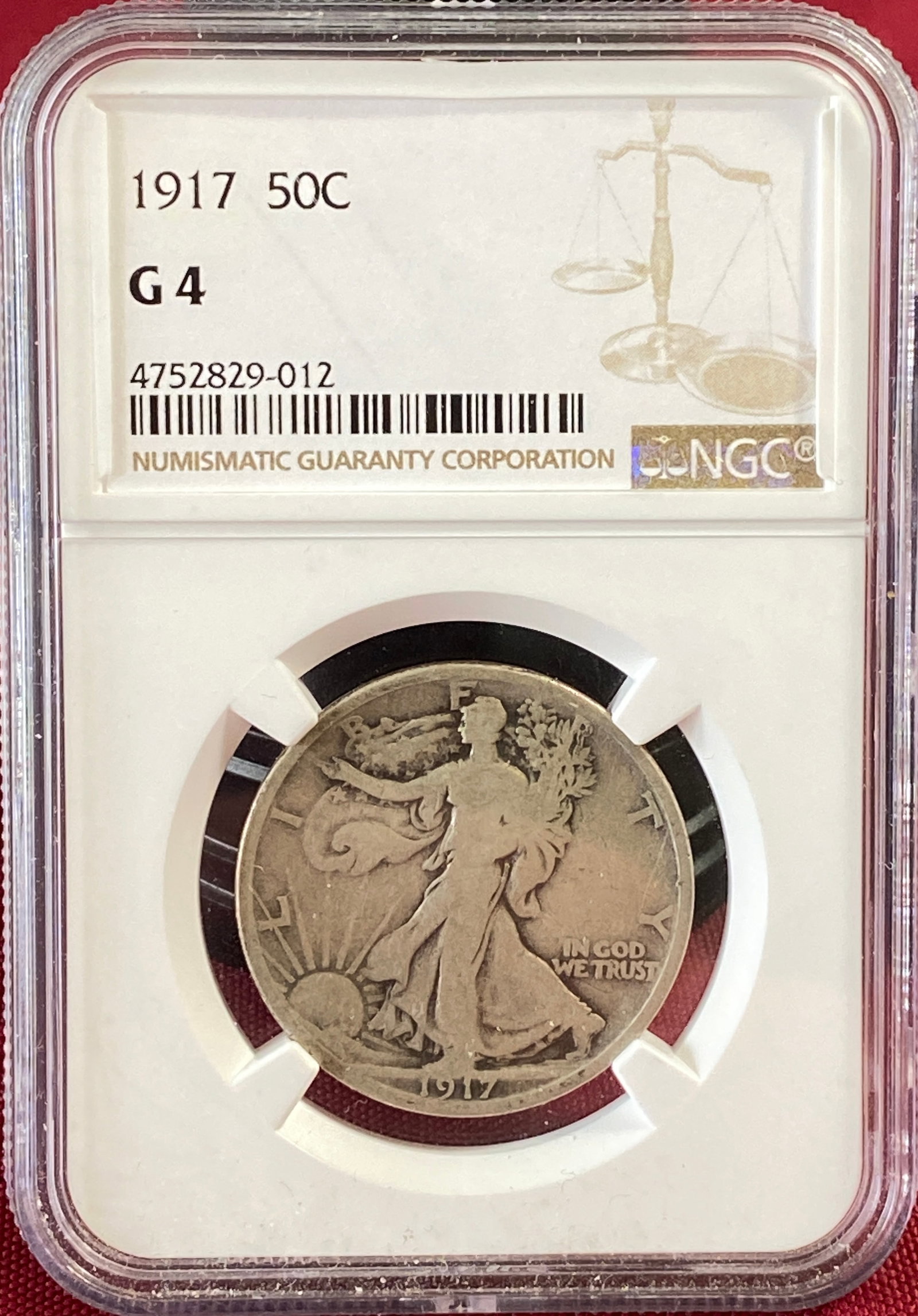 Graded 1917 Walking Liberty Silver Half Dollar - G4 by NGC: Graded 1917 Walking Liberty Silver Half Dollar - G4 by NGC