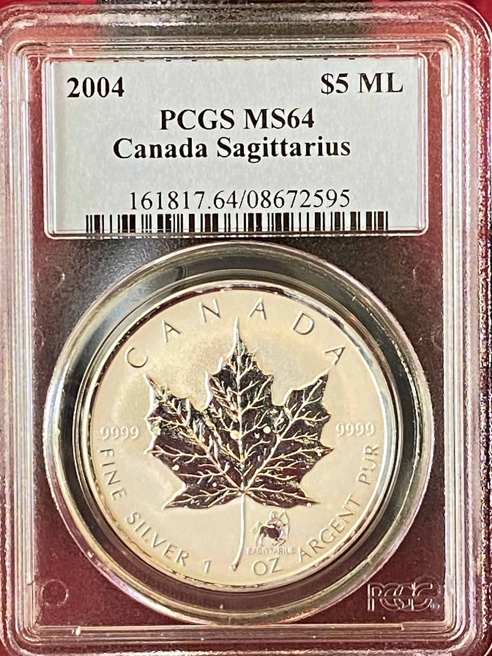 Graded 2004 Canada One Ounce .999 Fine Silver 5 Dollar Coin - Maple Leaf w/ Sagittarius Zodiac Privy (1 of 4)