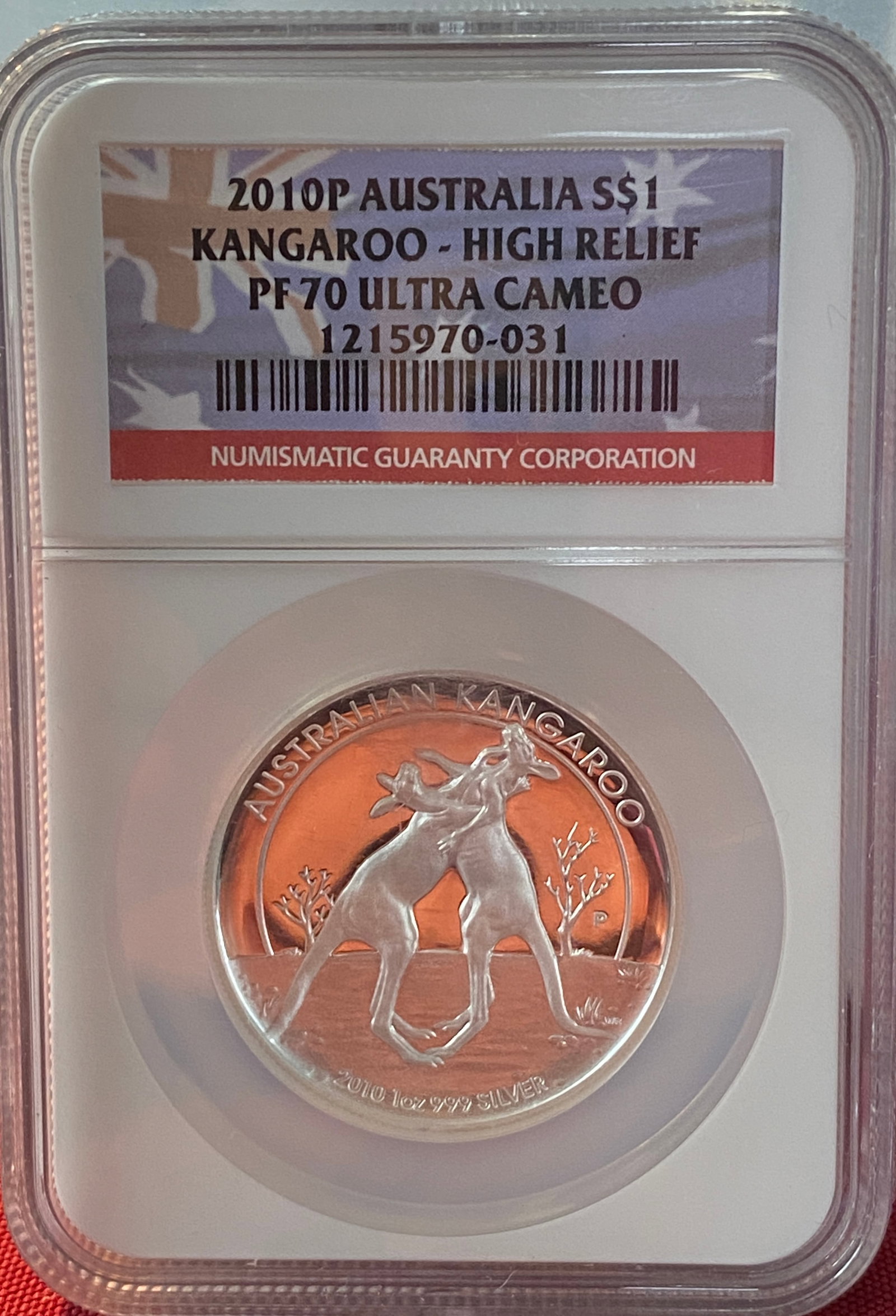 Graded 2010-P Australia One Ounce .999 Fine Silver Dollar - Kangaroo - High Relief - PF70 Ultra (1 of 3)