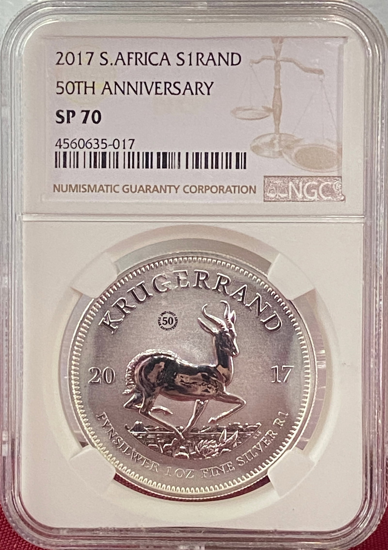 Graded 2017 S. Africa One Ounce .999 Fine Silver Rand - 50th Anniversary - SP70 by NGC (1 of 3)