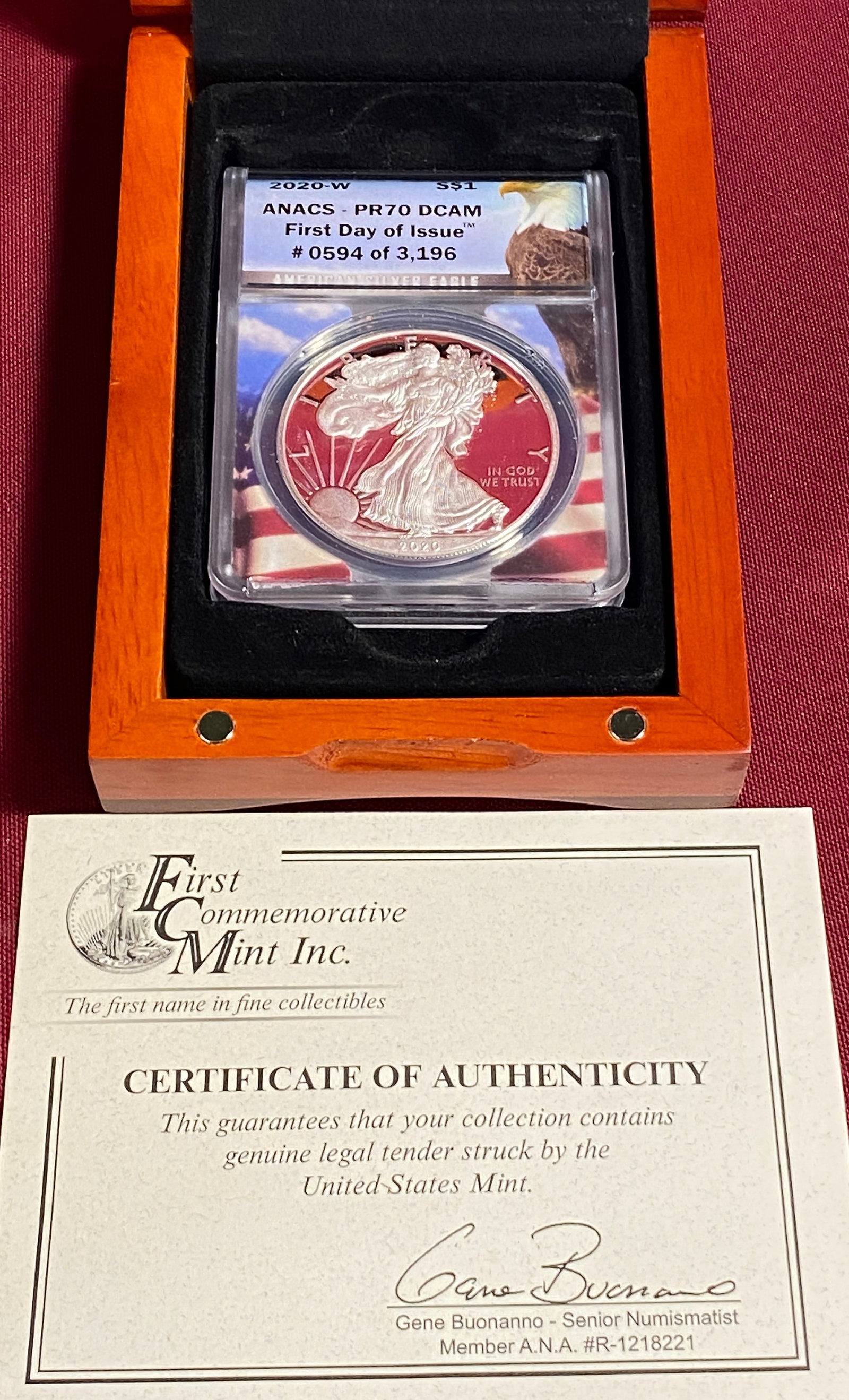 Graded 2020-W One Ounce .999 Fine Silver Eagle - PR70DCAM by ANACS - In Case (1 of 6)