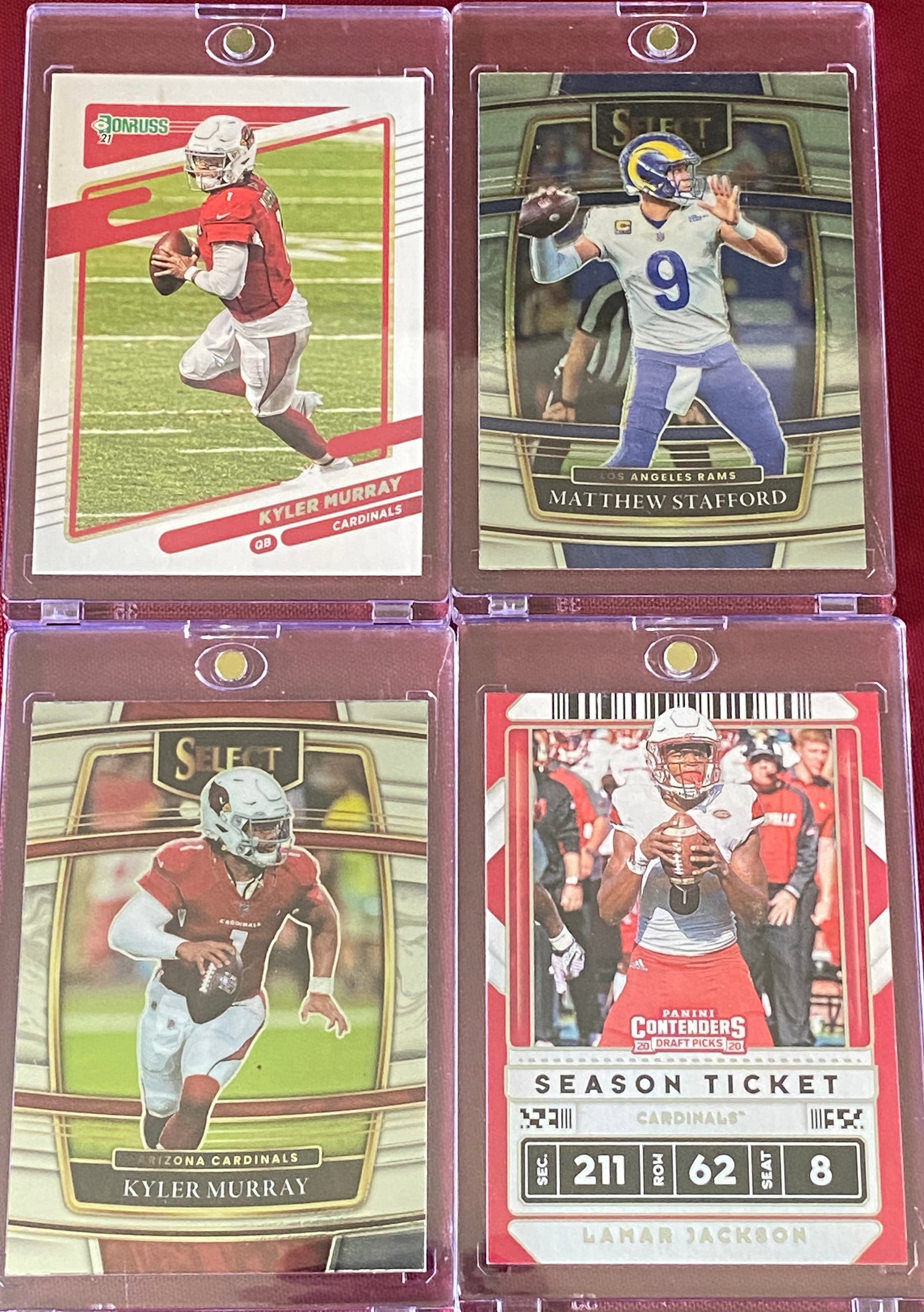 Four Collectible Football Cards - Donruss Kyle Murray #245, 2020 Panini No.61 Lamar Jackson, 2021 (1 of 9)