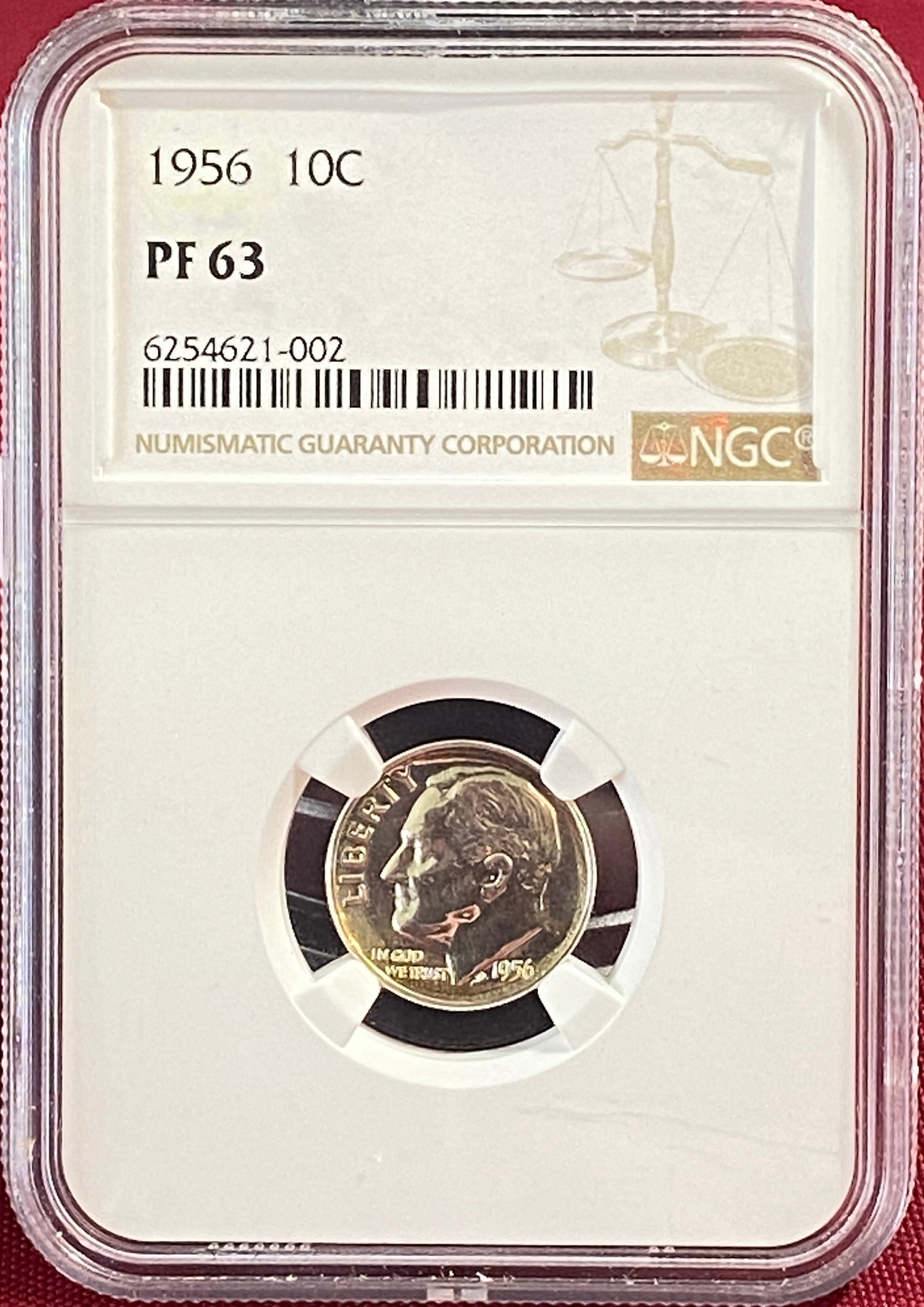 Graded 1956 Roosevelt Silver Dime - PF63 by NGC: Graded 1956 Roosevelt Silver Dime - PF63 by NGC