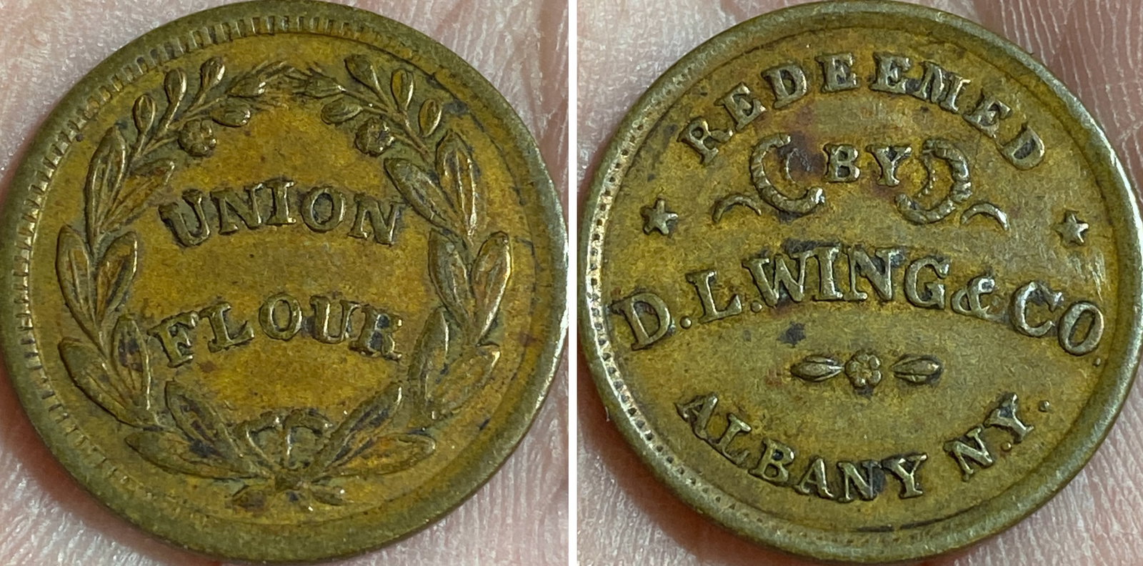 Union Flour Redeemed by D.L. Wing & Co. Albany NY Wartime Token (1 of 3)