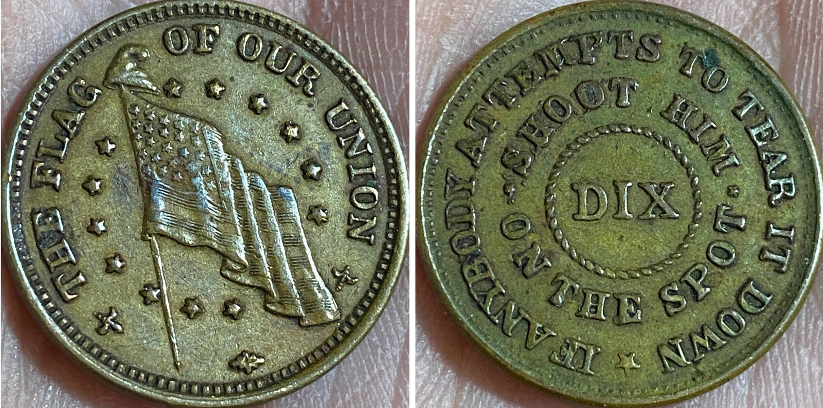 The Flag of Our Union Shoot Him on the Spot Civil War Token (1 of 3)