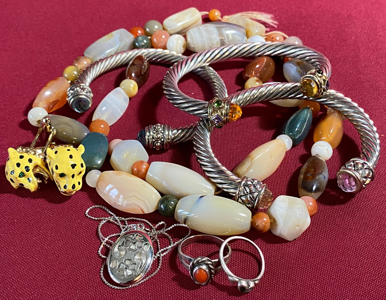 Various Pieces of Costume and Other Jewelry - Americana Cat Cufflinks, Chunky Cuff Bracelets, (1 of 7)