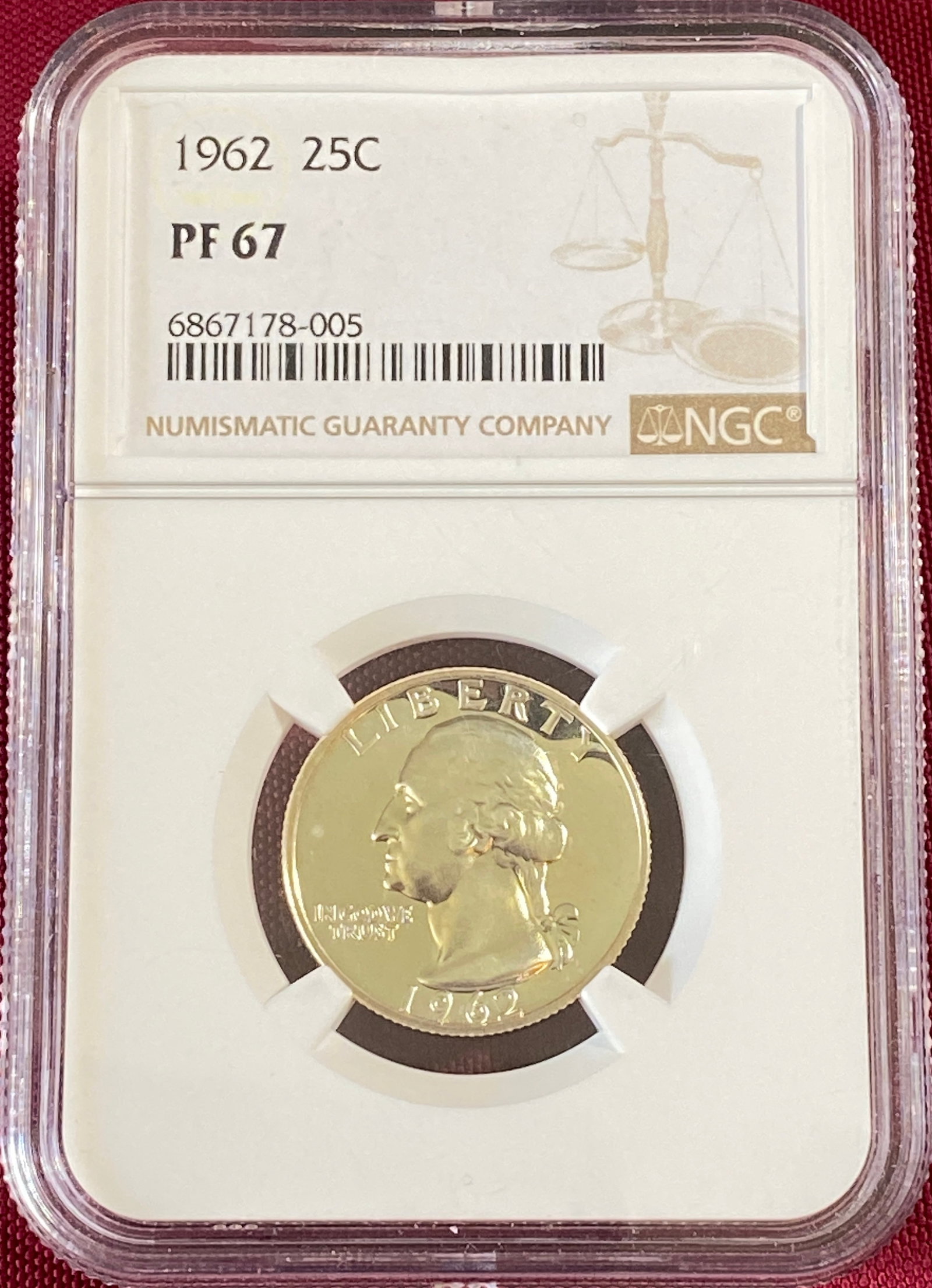 Graded 1962 Washington Silver Quarter - PF67 by NGC (1 of 3)