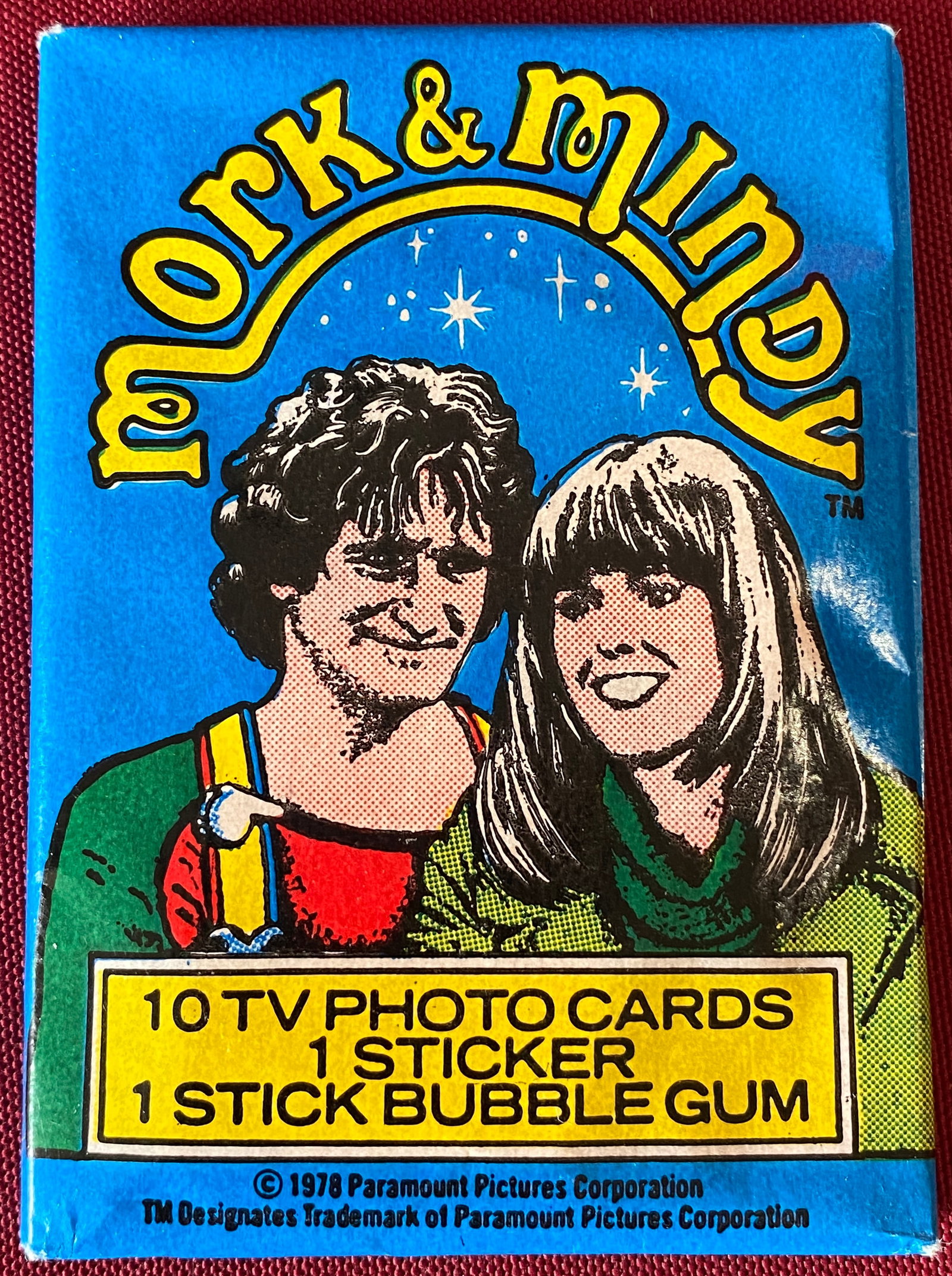 1978 Wax Bubble Gum Pack of Mork & Mindy Trading Cards (1 of 3)