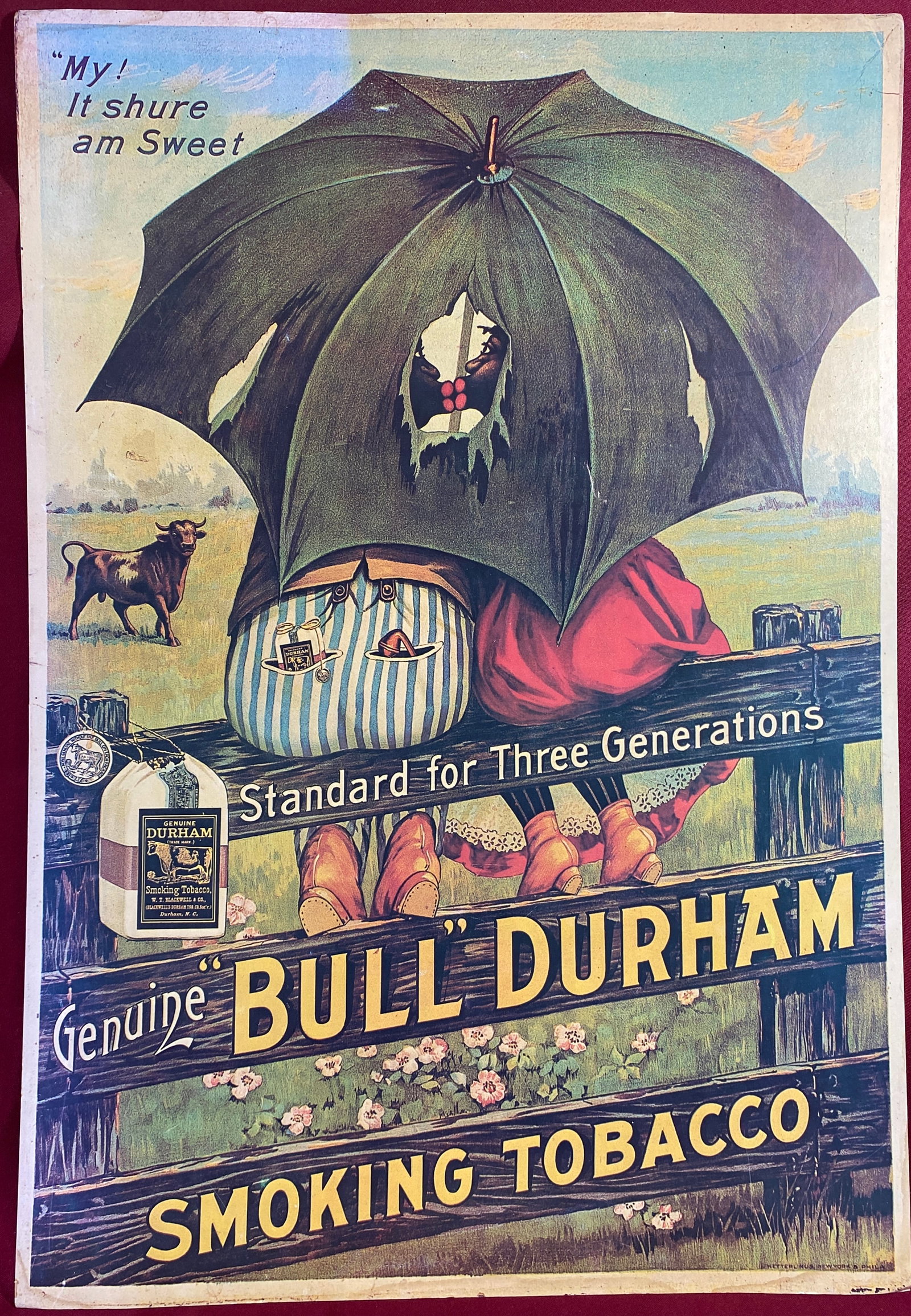 Older Bull Durnham Smoking Tobacco Black Americana Poster Advertisement - Overall 25.75"x18" (1 of 8)