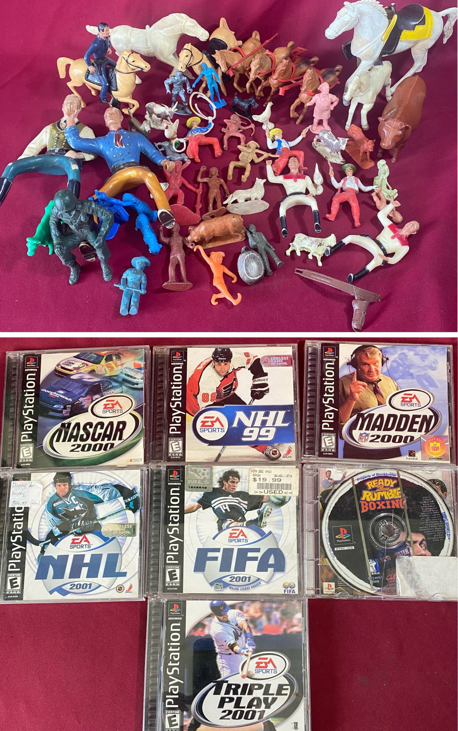 Seven PlayStation Games - NHL, FIFA, Ready 2 Rumble, Etc. & Horse and Cowboy Figures, Etc. - Various (1 of 9)