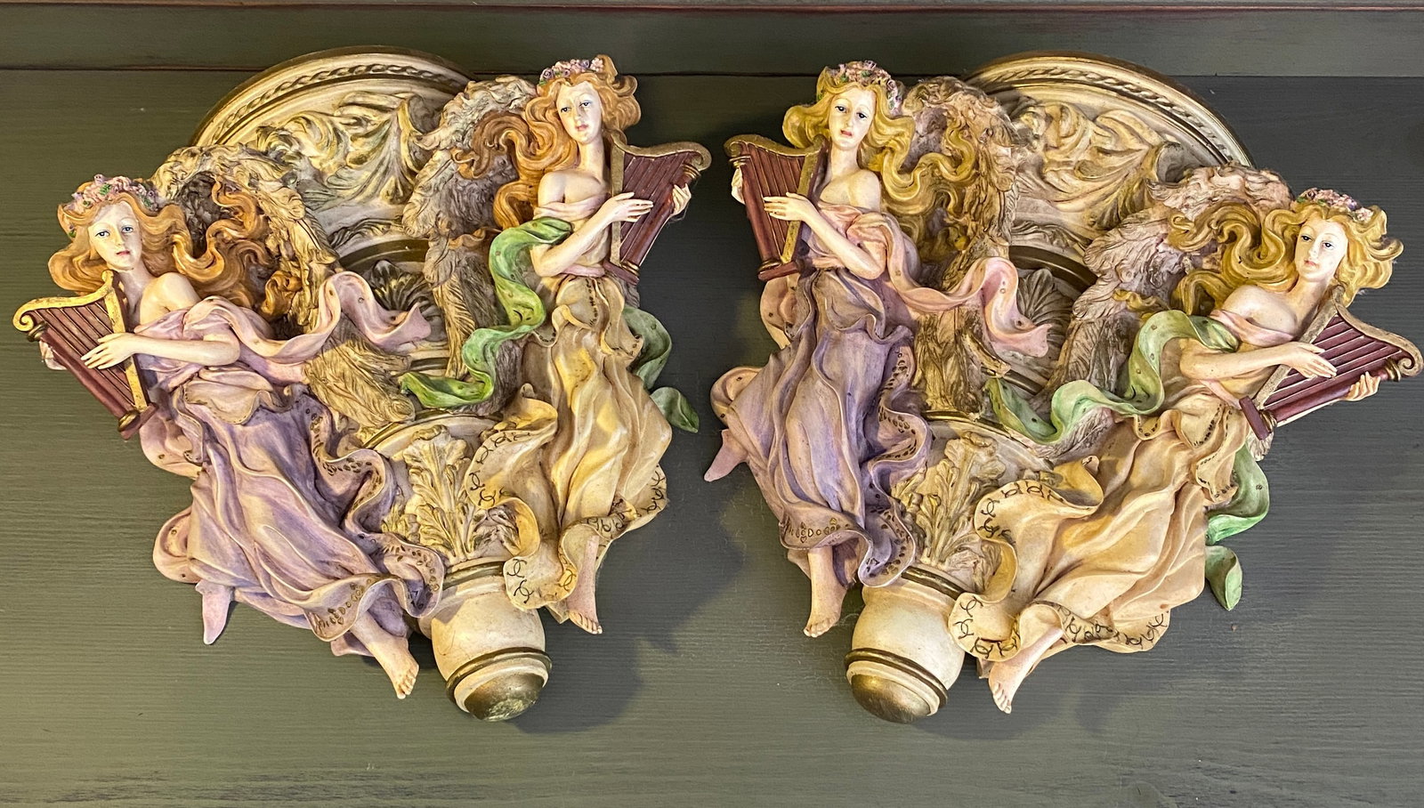 Modern Victorian Style Wall Sconces of Women with Harps - Absolutely No Shipping (1 of 8)