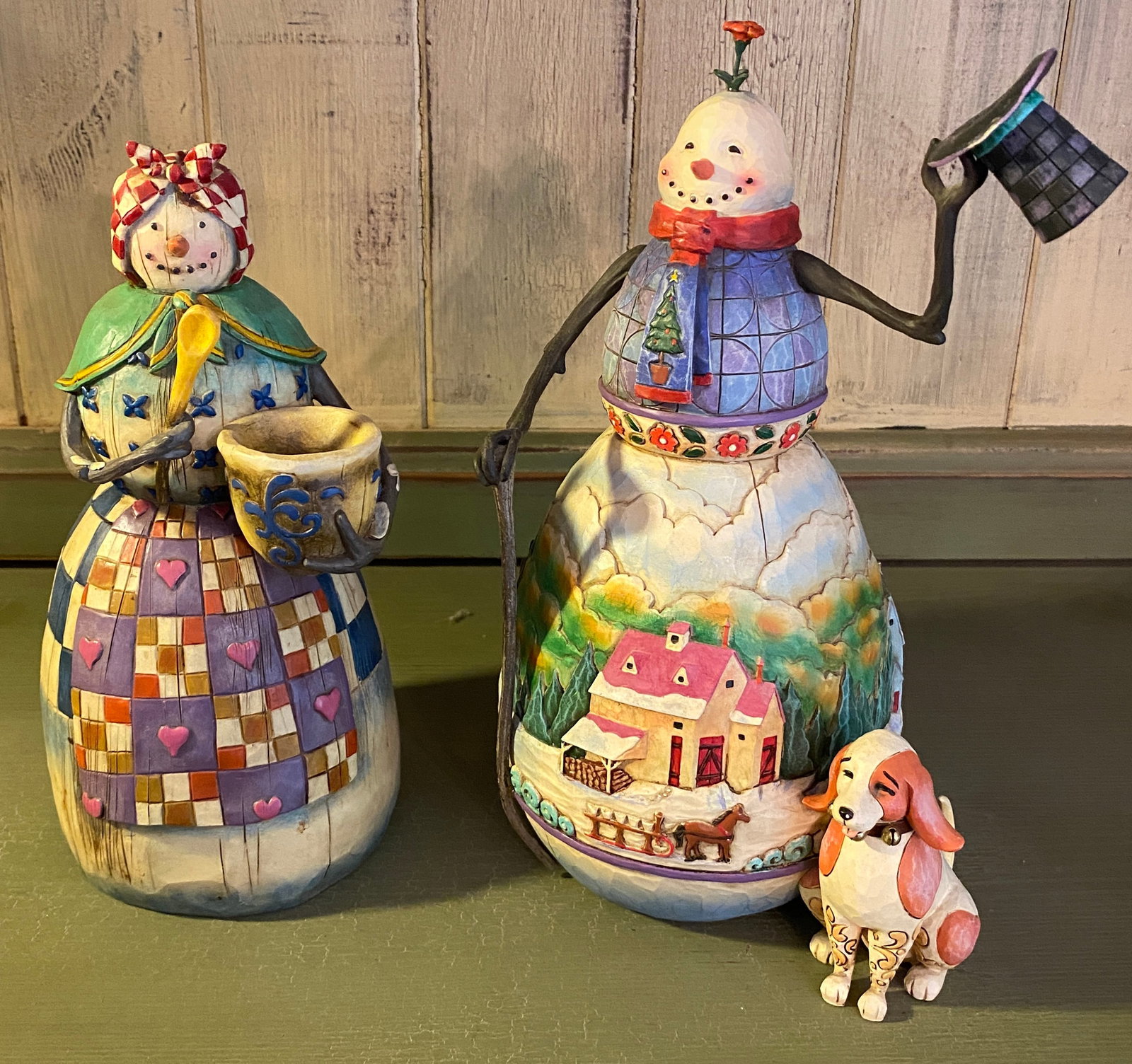 Two Jim Shore Snowmen Figurines - 'Winter's Comfort' and 'Snowmen's Best Friend' (has Box) (1 of 6)