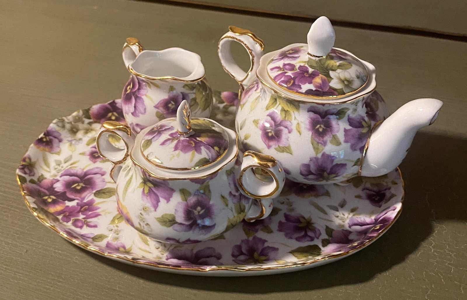 Miniature Tea Sets with Violet/Pansy Design (1 of 5)