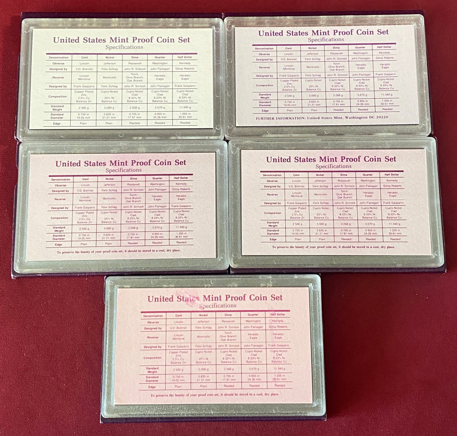 Five U.S. Mint Proof Sets - 1989, 1990, (3) 1992 - 3