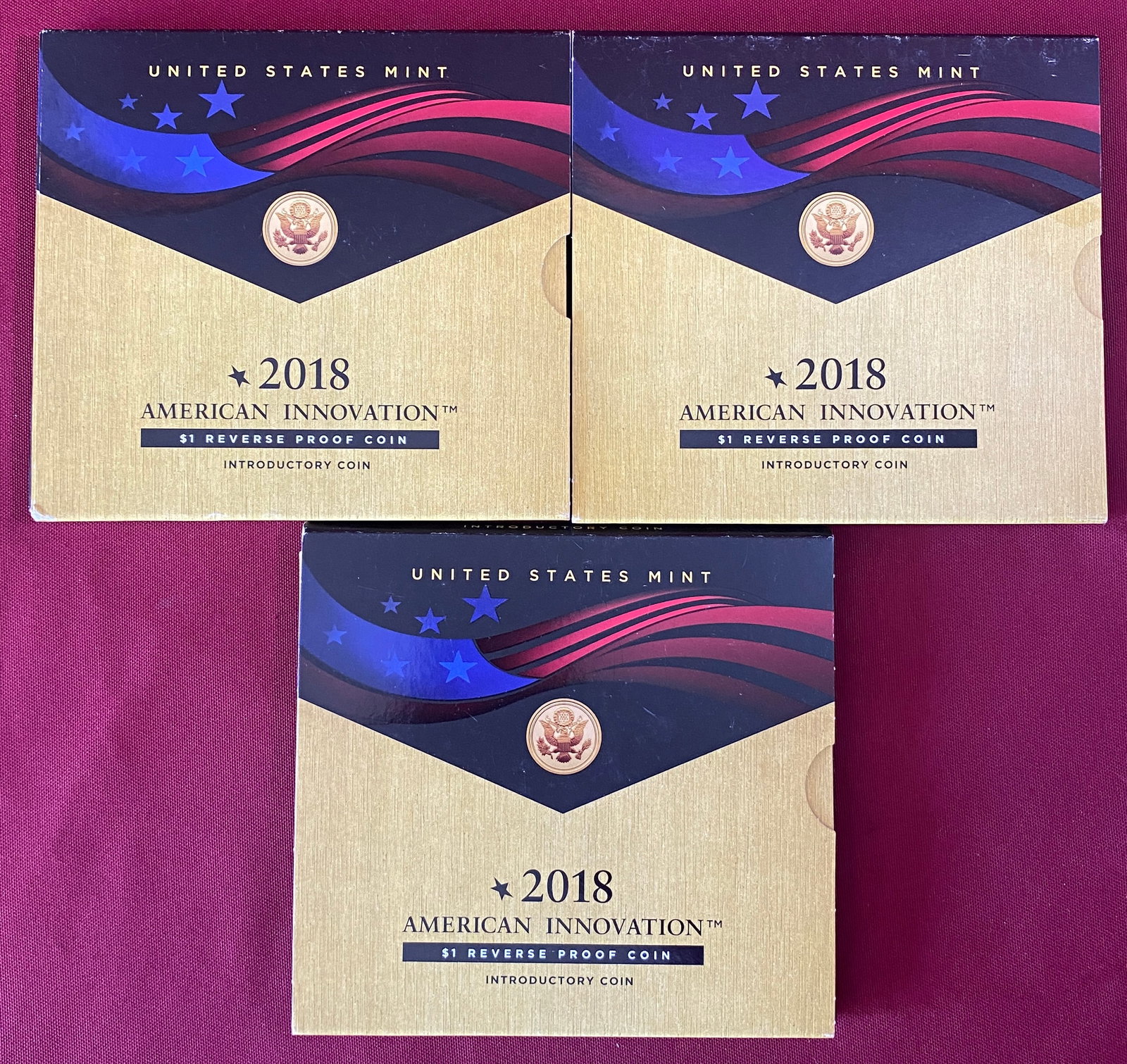 Three 2018 American Innovation $1 Reverse Proof Coin Introductory Coin Sets (1 of 3)
