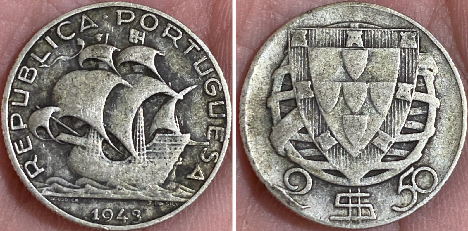 1943 Silver 2.50 Escudos Portuguese Coin (1 of 3)