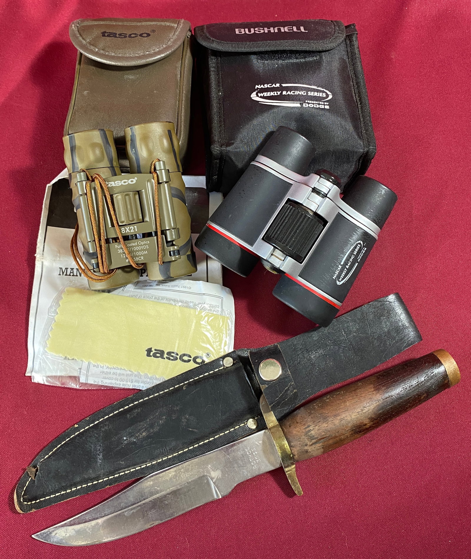 Two Pairs of Binoculars Tasco 8x21, Bushnell 4x30, Rothco 3035 Knife (1 of 8)