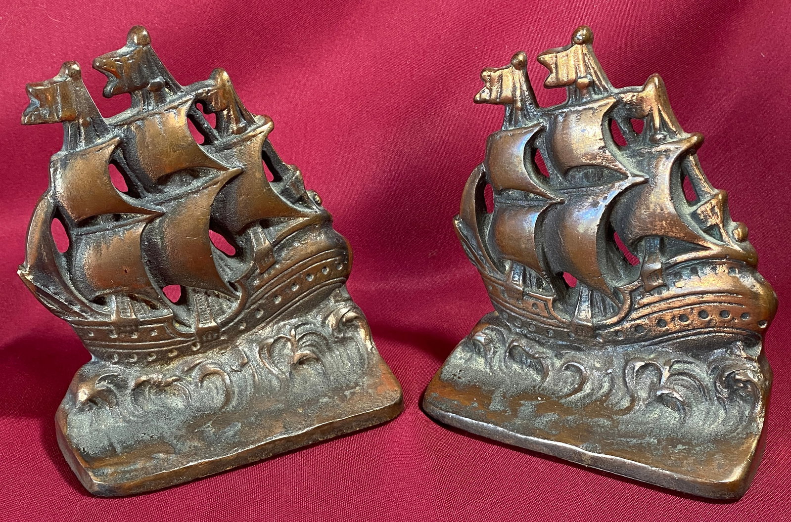 Cast Iron Bronze Colored Sailing Ships Bookends (1 of 8)