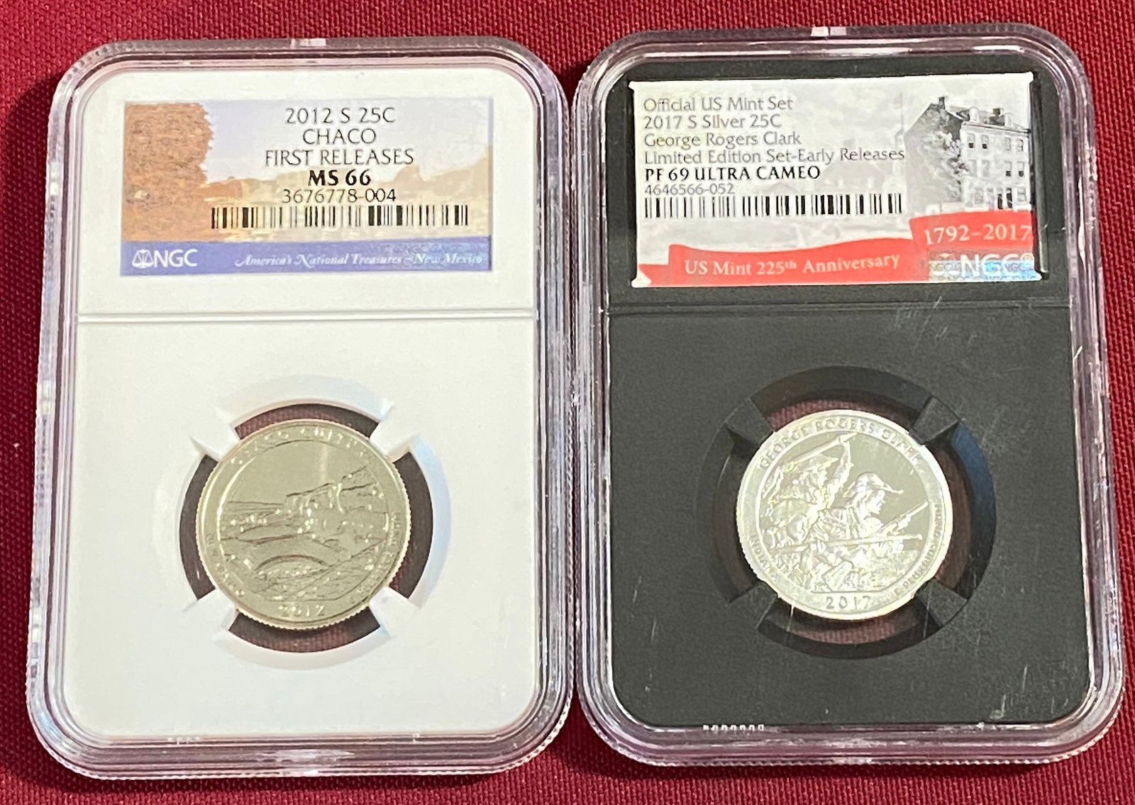Two NGC Graded Quarters - 2012-S Chaco First Releases MS66 & 2017-S Silver George Rogers Clark Early (1 of 4)