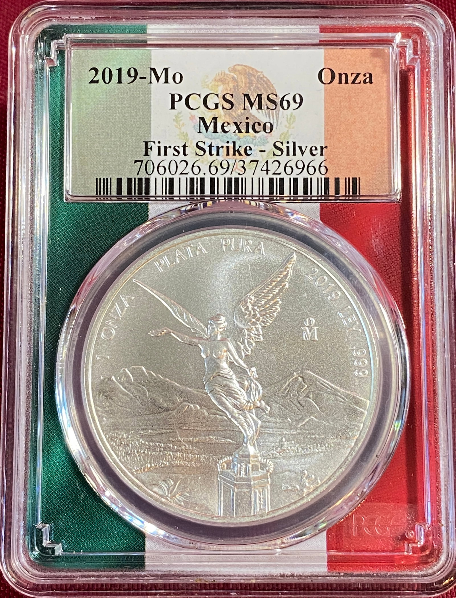 Graded 2019-Mo Mexico One Ounce .999 Fine Silver Libertad - First Strike - MS69 by PCGS: Graded 2019-Mo Mexico One Ounce .999 Fine Silver Libertad - First Strike - MS69 by PCGS