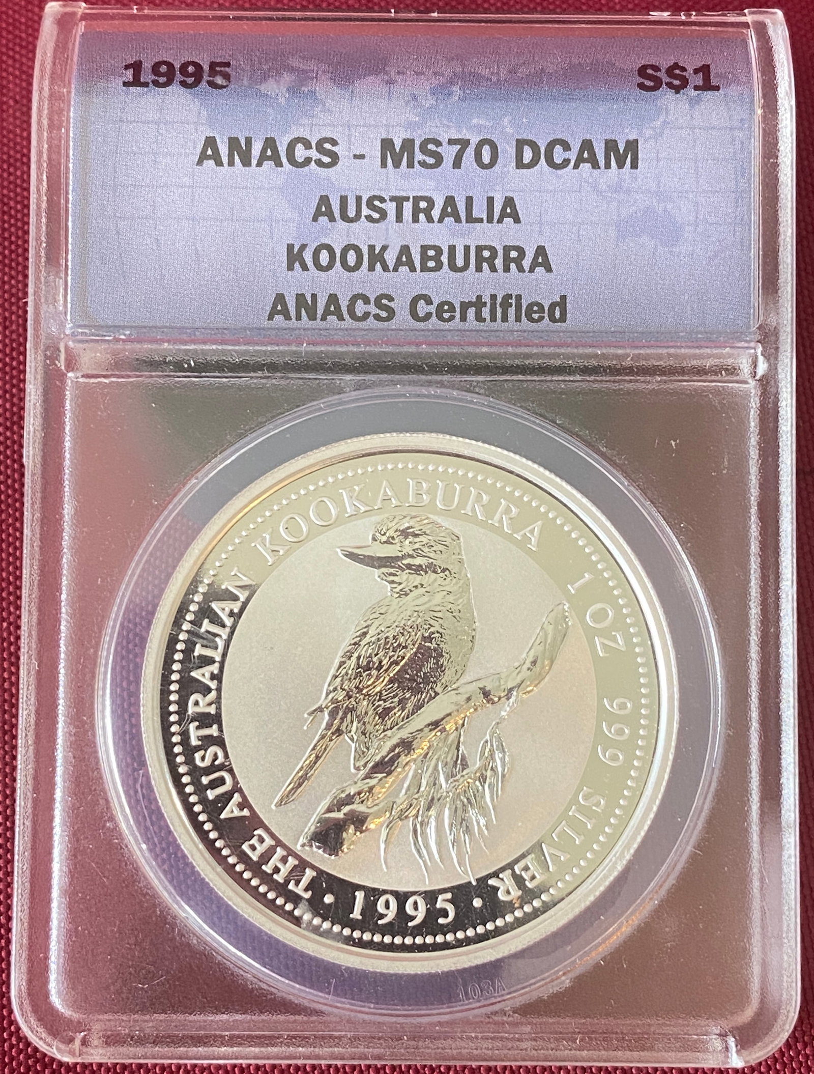 Graded 1995 Australia One Ounce .999 Fine Silver Dollar - Kookaburra - MS70DCAM by ANACS (1 of 3)