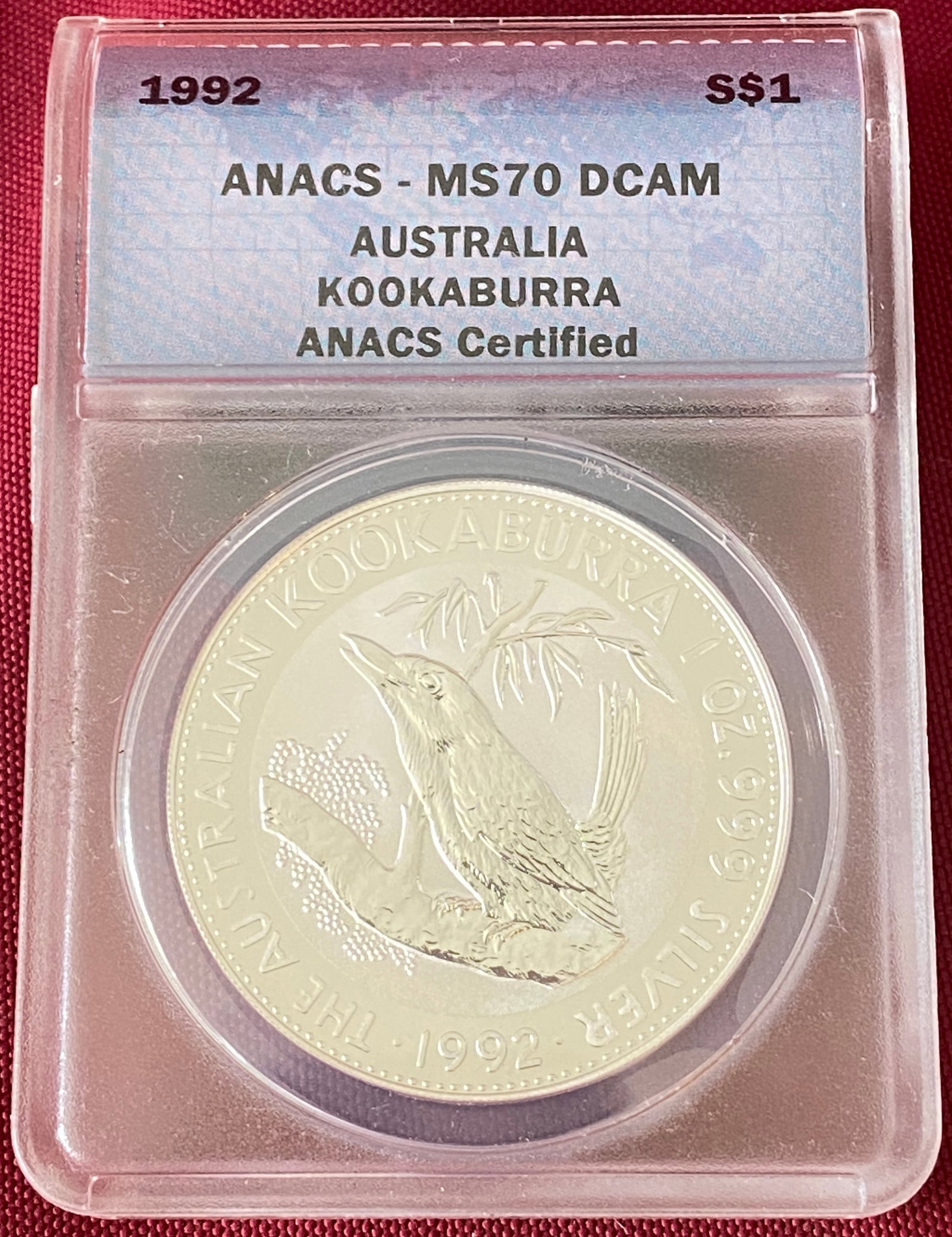 Graded 1992 Australia One Ounce .999 Fine Silver Dollar - Kookaburra - MS70DCAM by ANACS (1 of 3)