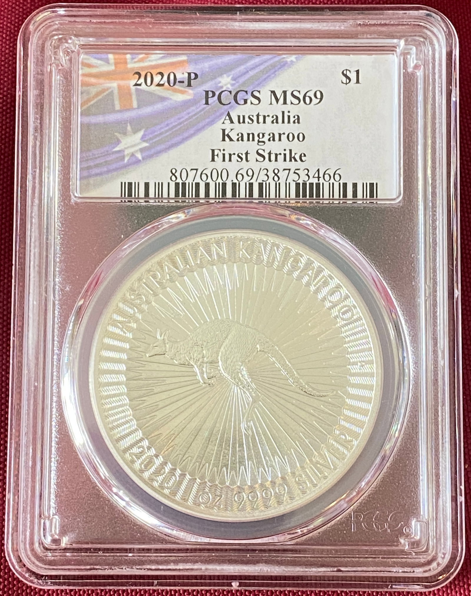 Graded 2020-P Australia One Ounce .999 Fine Silver Dollar - Kangaroo - First Strike - MS69 by PCGS (1 of 3)