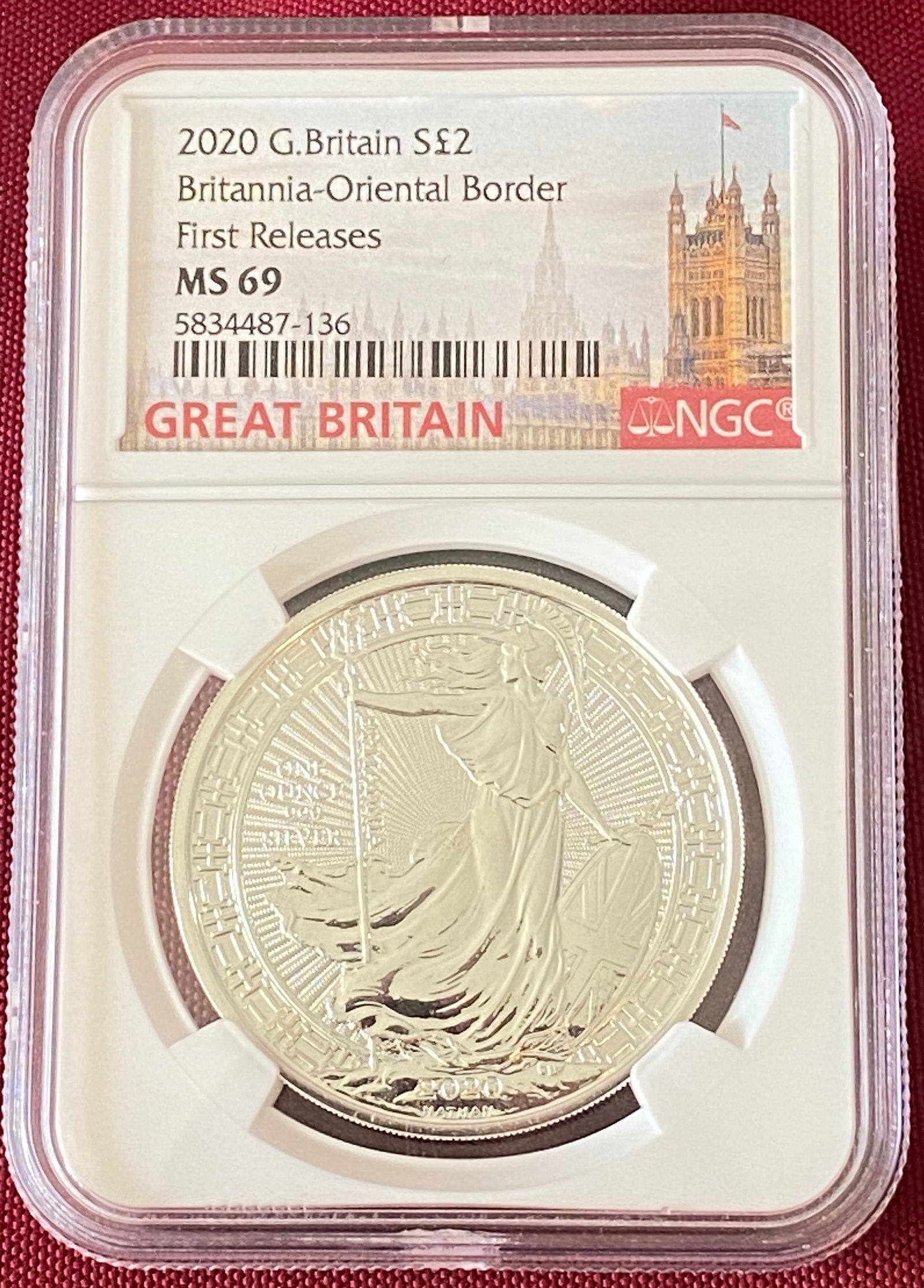 Graded 2020 G. Britian One Ounce .999 Fine Silver 2-Pound Coin - Britannia-Oriental Border - First (1 of 3)