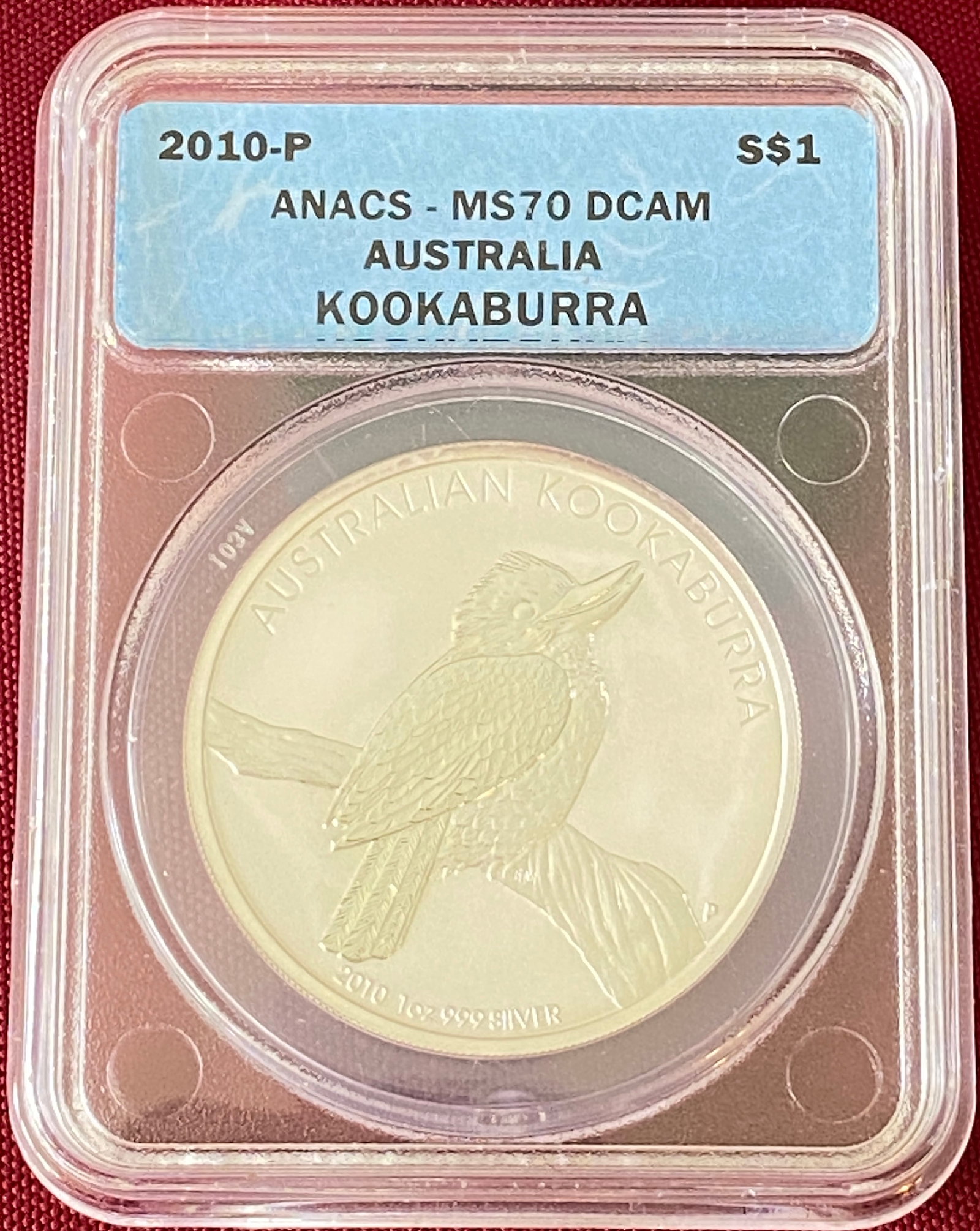 Graded 2010-P Australia One Ounce .999 Fine Silver Dollar - Kookaburra - MS70DCAM by ANACS (1 of 3)