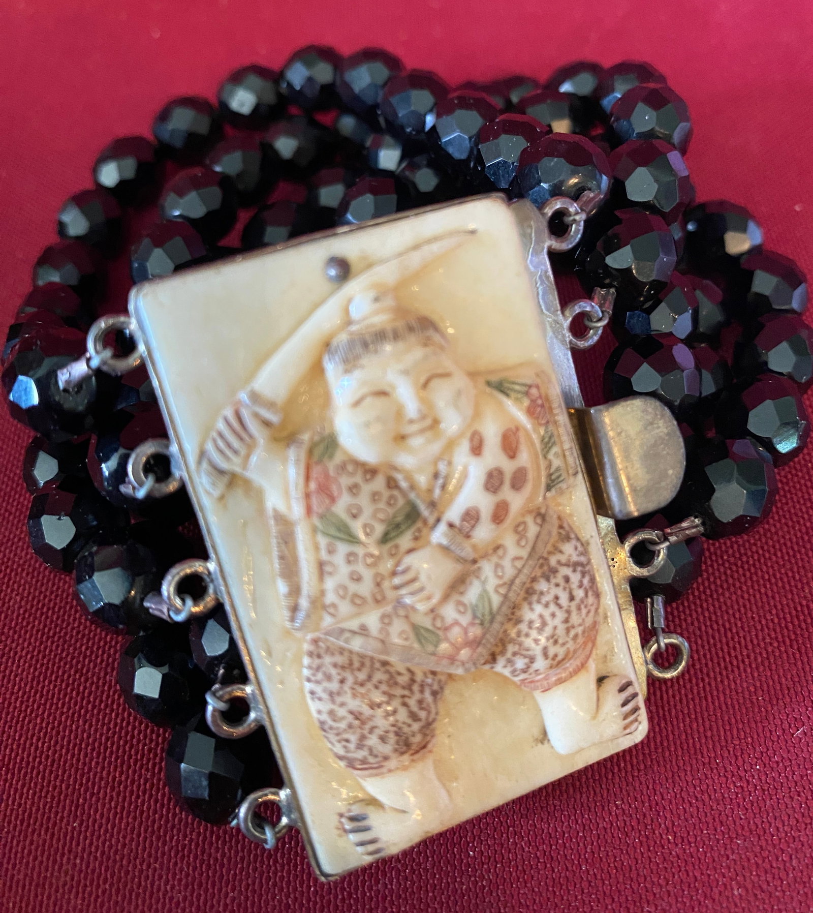 Older Bracelet with Handcrafted Japanese Figure Set in Sterling Silver - Glass Beads (1 of 6)