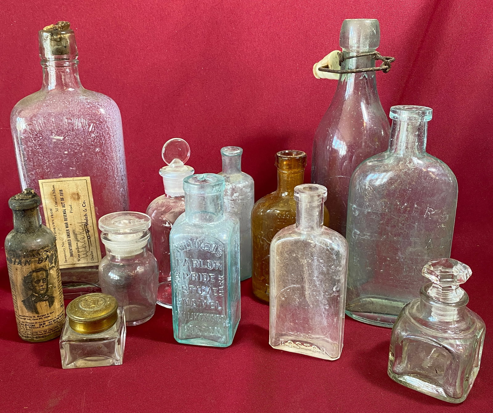 Eleven Antique and Older Bottles - Paper Labels, Advertising, Etc. - Various Sizes - Absolutely No: Eleven Antique and Older Bottles - Paper Labels, Advertising, Etc. - Various Sizes - Absolutely No Shipping