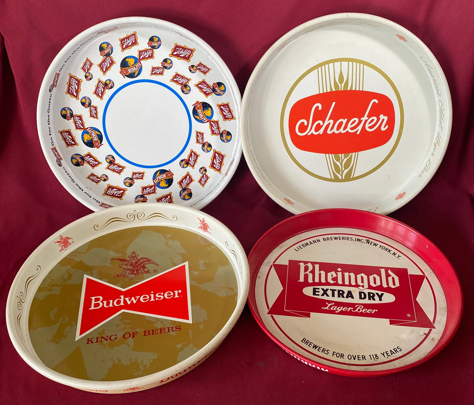 Four Advertisement Beer Trays - Budweiser, Shiltz, Rheingold, Schafer (1 of 6)