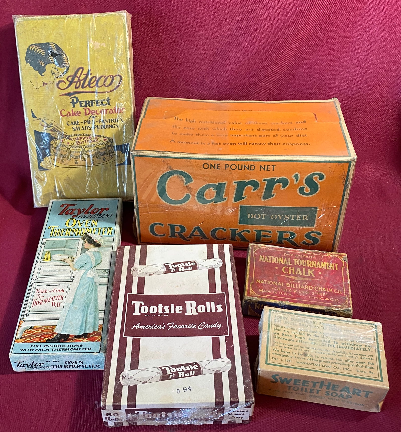 Older Advertisement Boxes - Tootsie Roll, Carr's Crackers, Ateco Perfect Cake Decorator, Etc. (1 of 5)