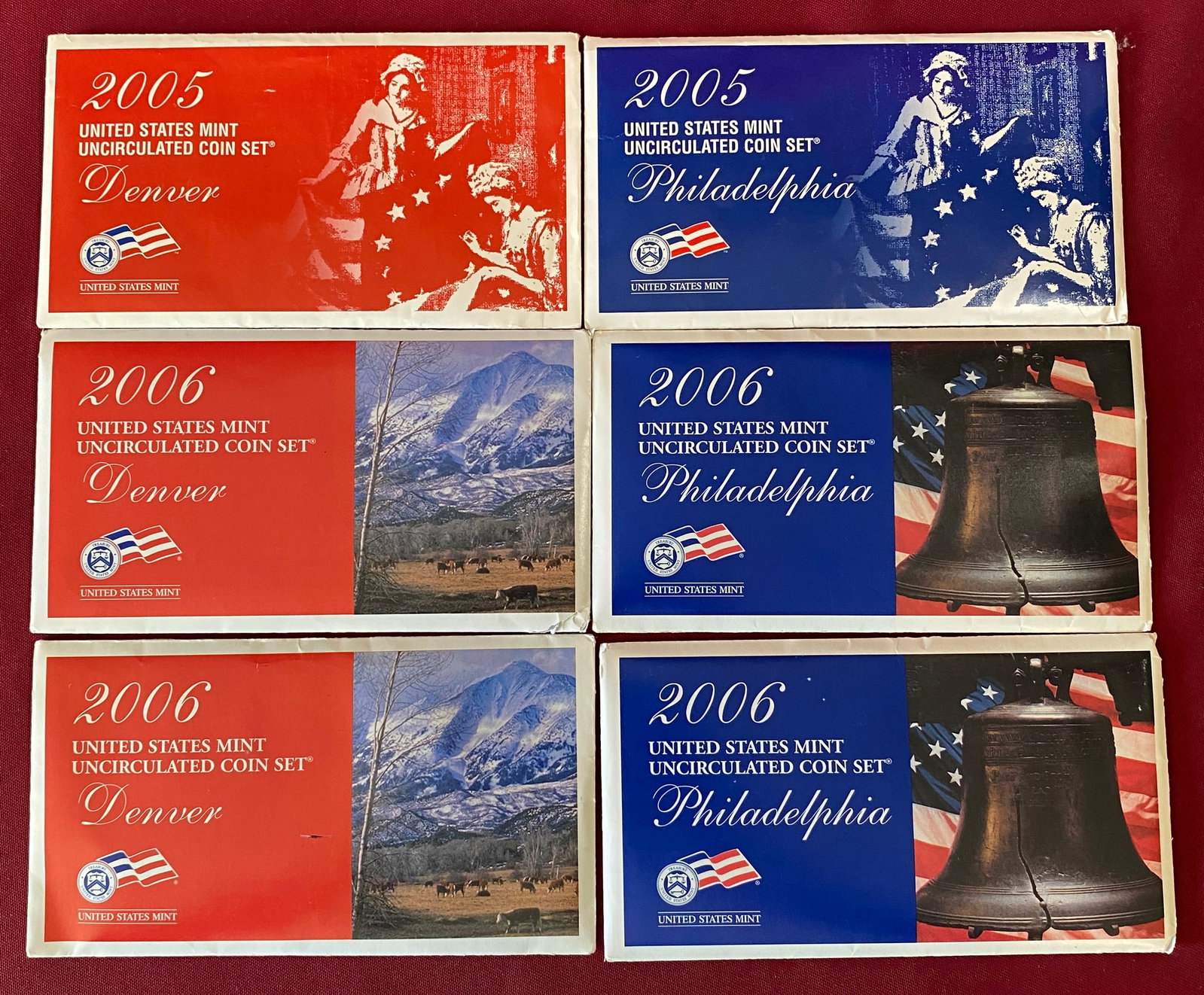 Six U.S. Mint Uncirculated Mint Set - 2005-D, 2005-P, (2) 2006-D, (2) 2006-P: Six U.S. Mint Uncirculated Mint Set - 2005-D, 2005-P, (2) 2006-D, (2) 2006-P