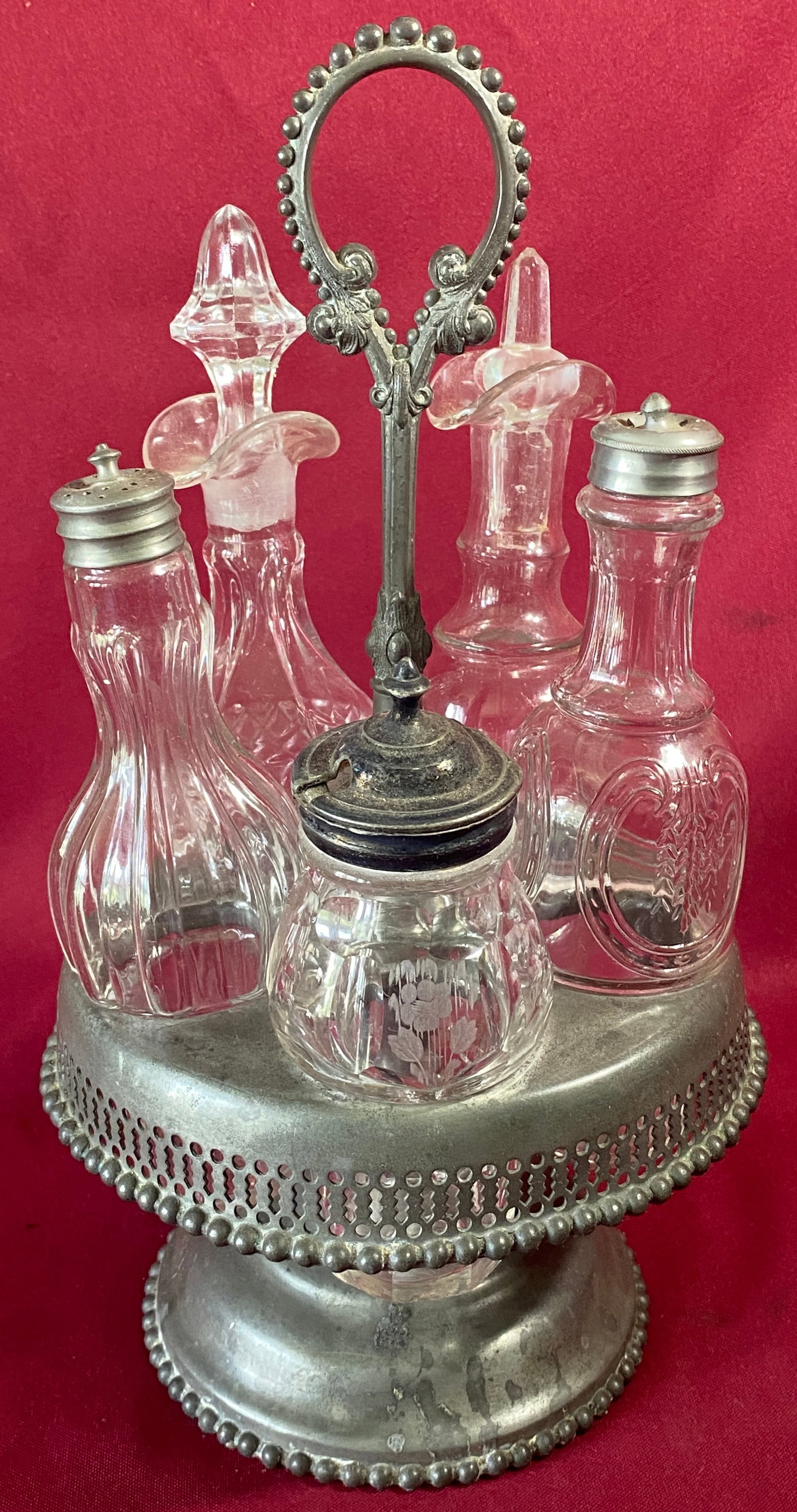Old Pewter & Glass Cruet Set - Absolutely No Shipping (1 of 5)