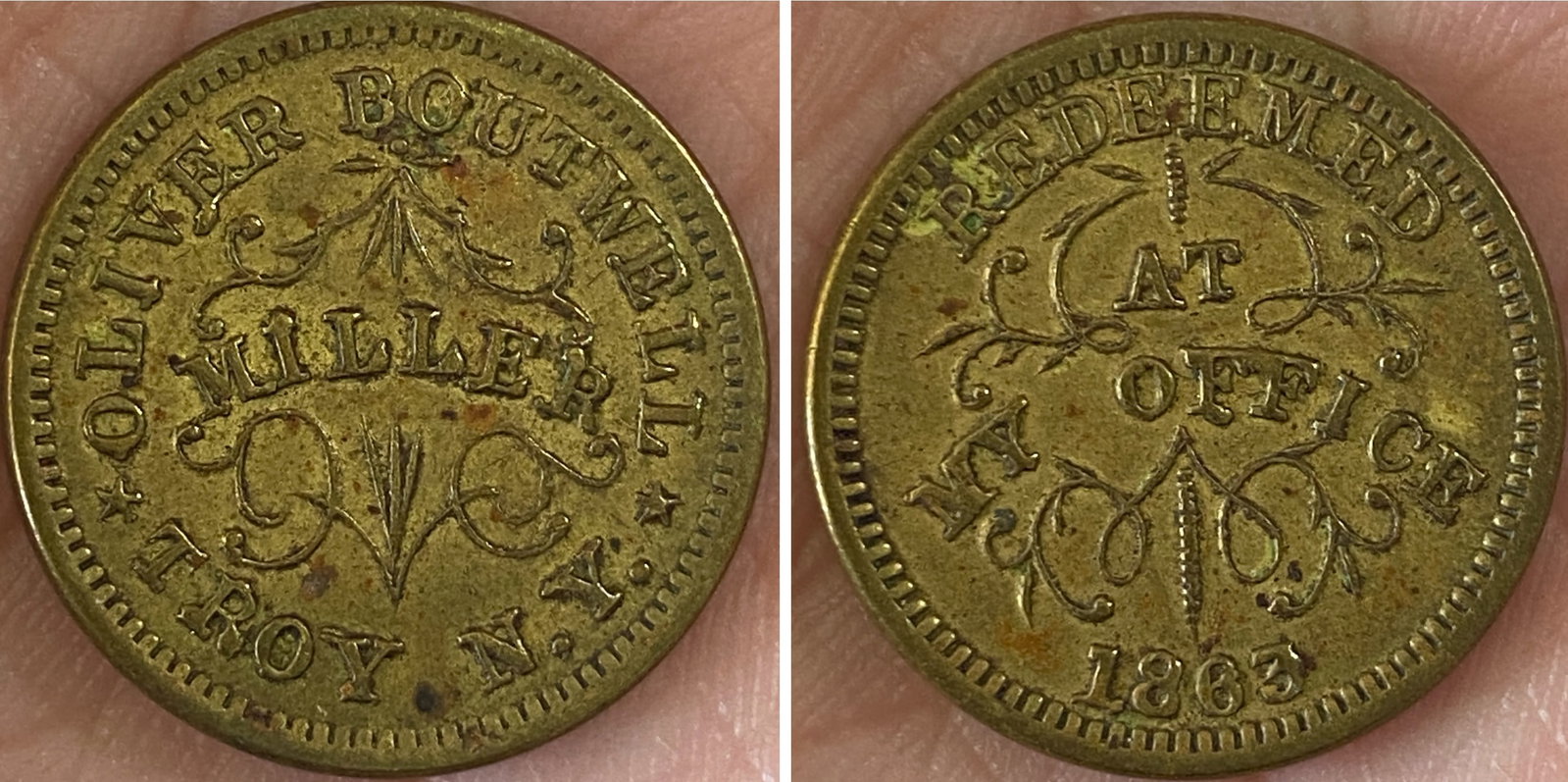 1883 Oliver Boutwell Miller Troy NY Token (1 of 4)